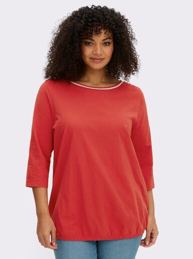 sheego 3/4-Arm-Shirt mit Glitzergarn am Ausschnitt - erdbeere