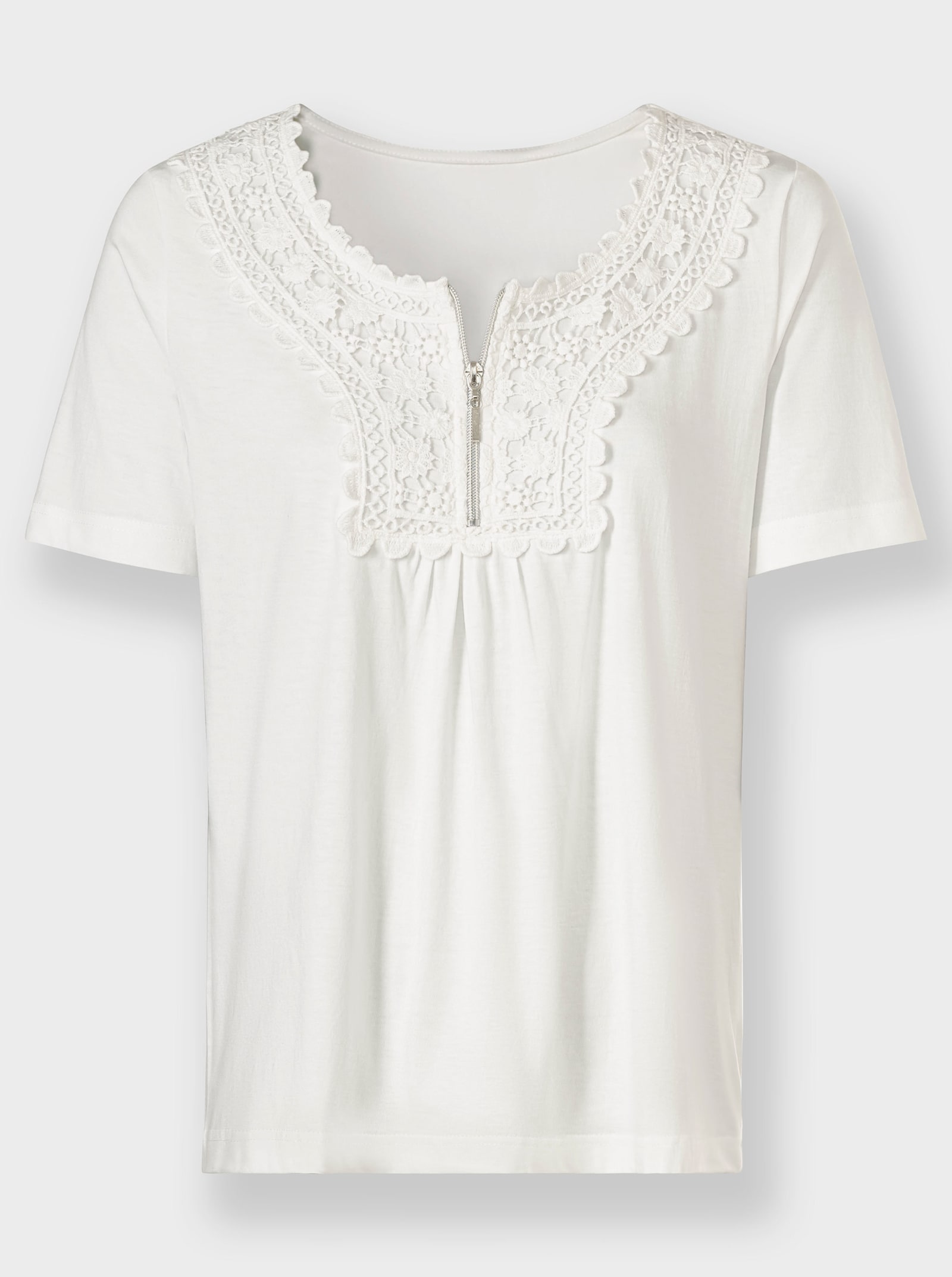 Kurzarmshirt mit Stickerei - ecru