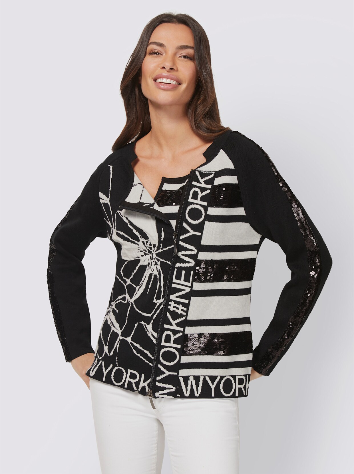 heine Strickjacke - schwarz-weiß-gemustert