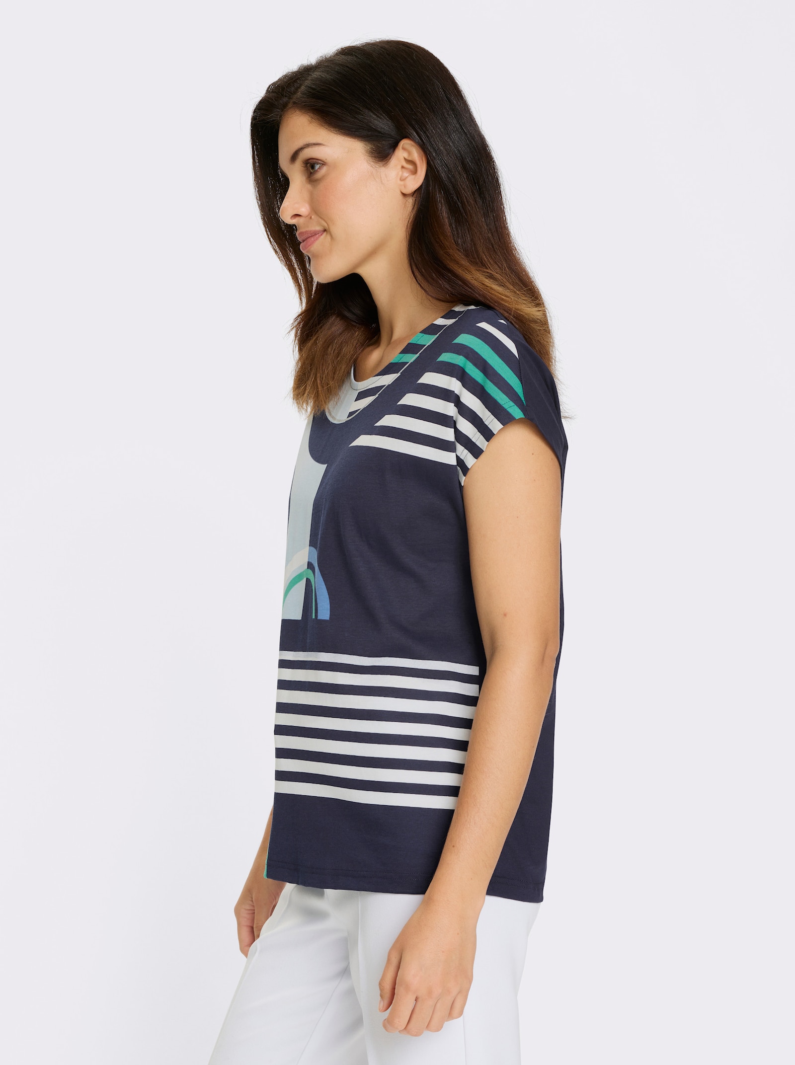 Kurzarmshirt mit silberfarbenen Effekten - marine-hellblau-bedruckt