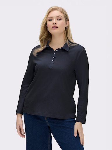 Langarm-Poloshirt in reiner Baumwoll-Qualität - marine