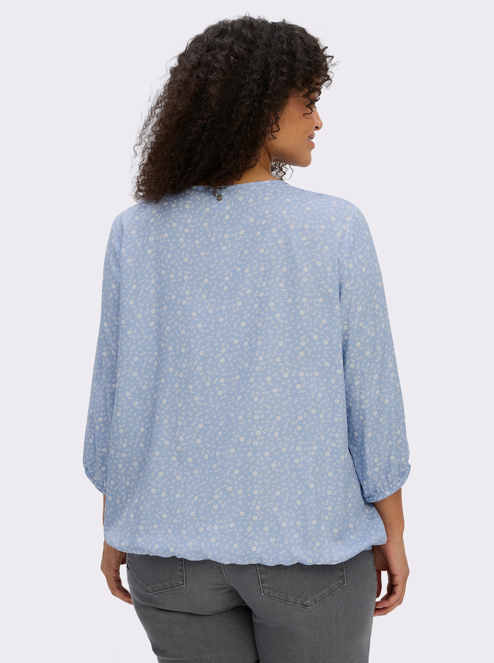 sheego Tunika mit Bindebändern - bleu-ecru-bedruckt