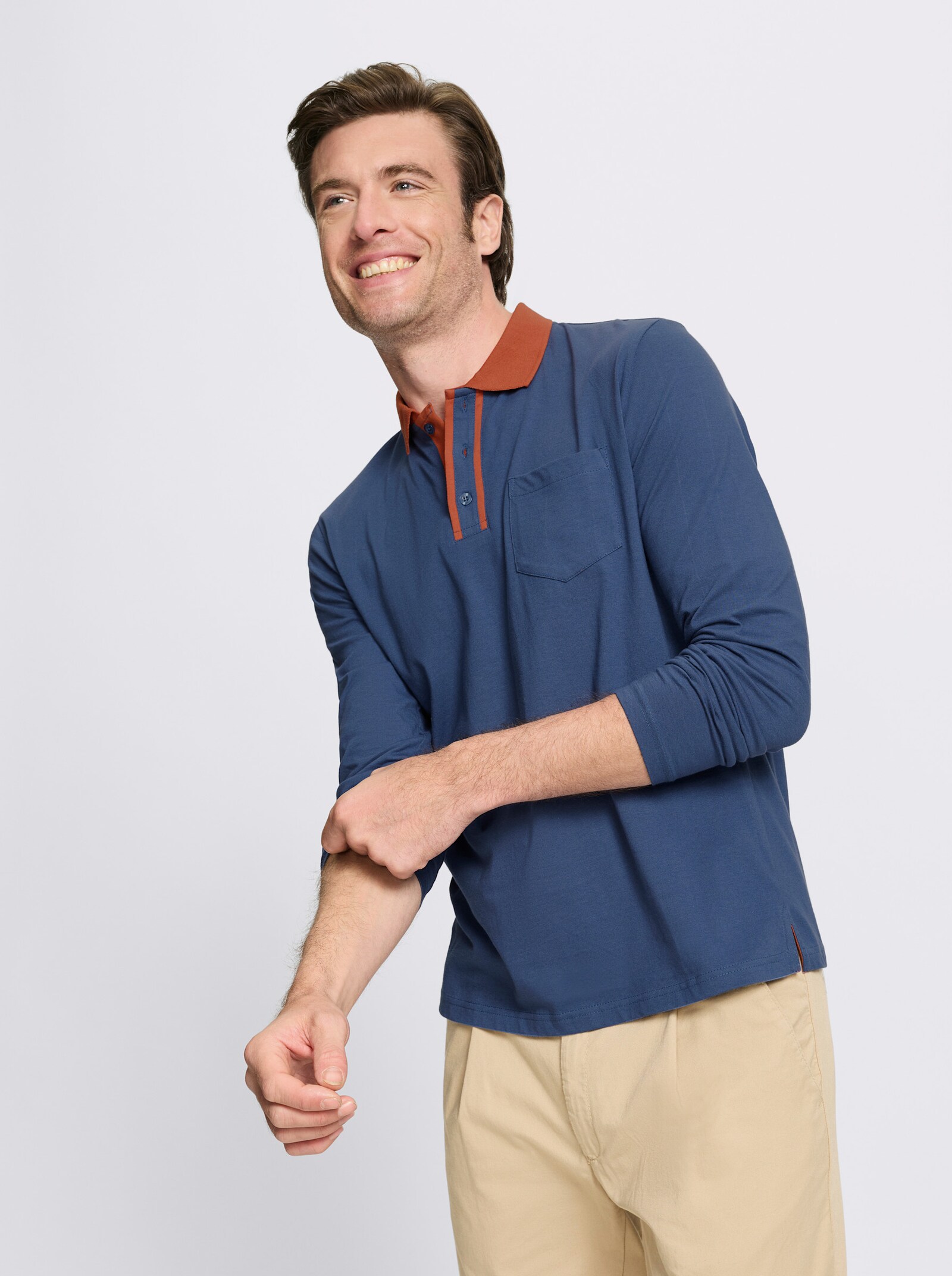 Catamaran Langarm-Poloshirt - jeansblau