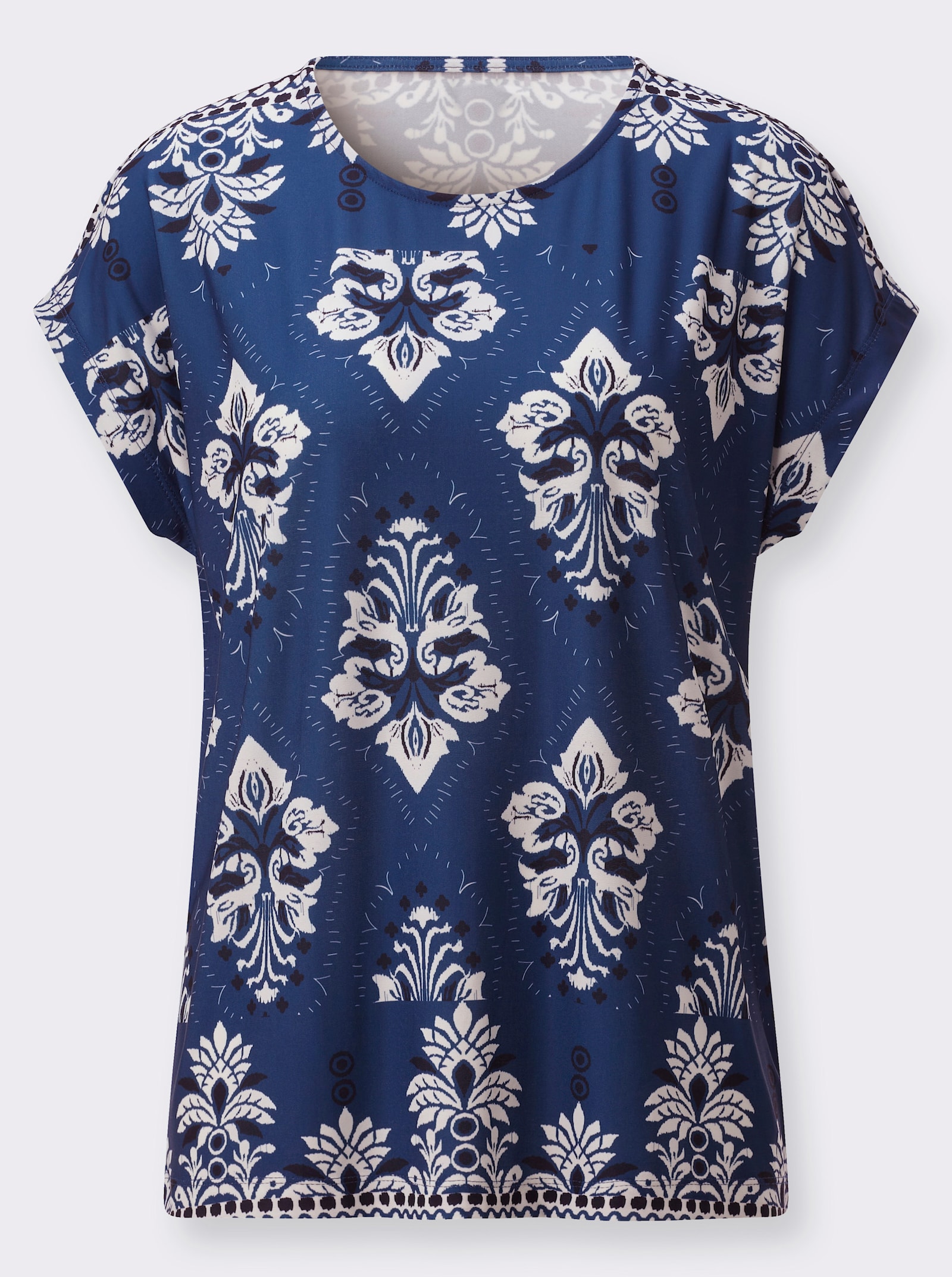 Print-Shirt mit Tuchdruck - royalblau-ecru-bedruckt