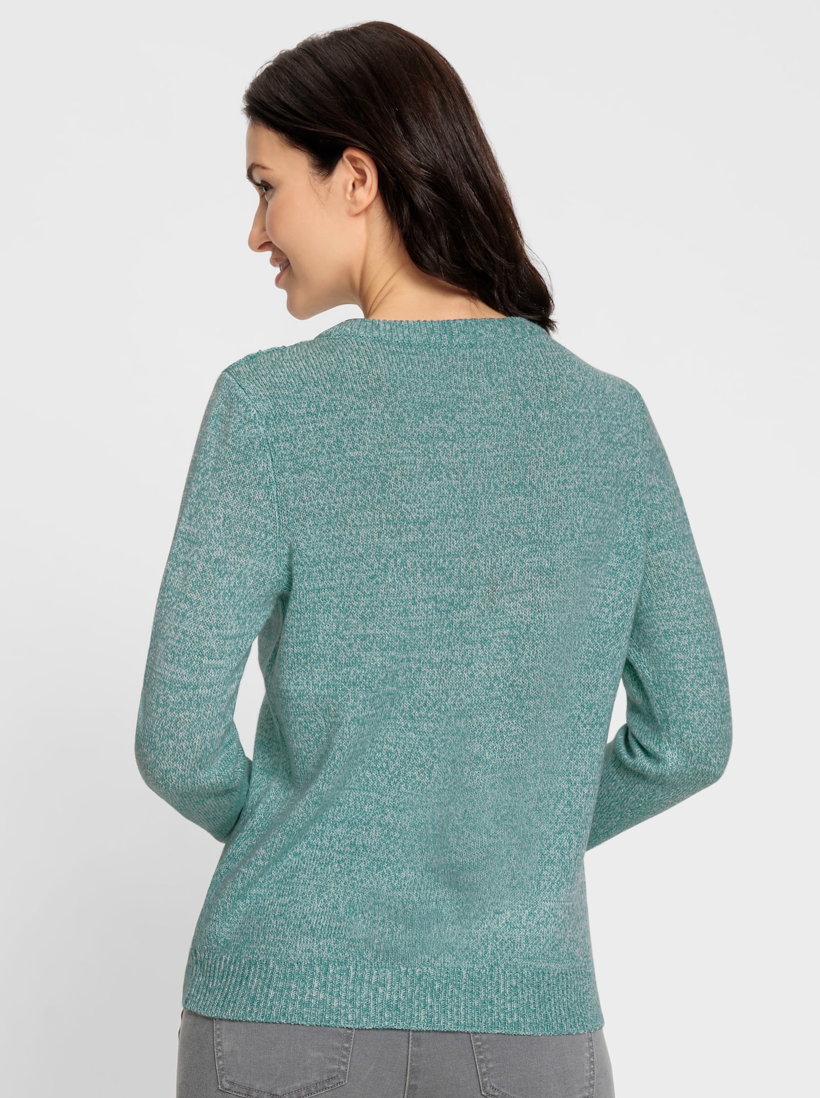 Rundhalspullover mit kurzem Reißverschluss - salbei-meliert