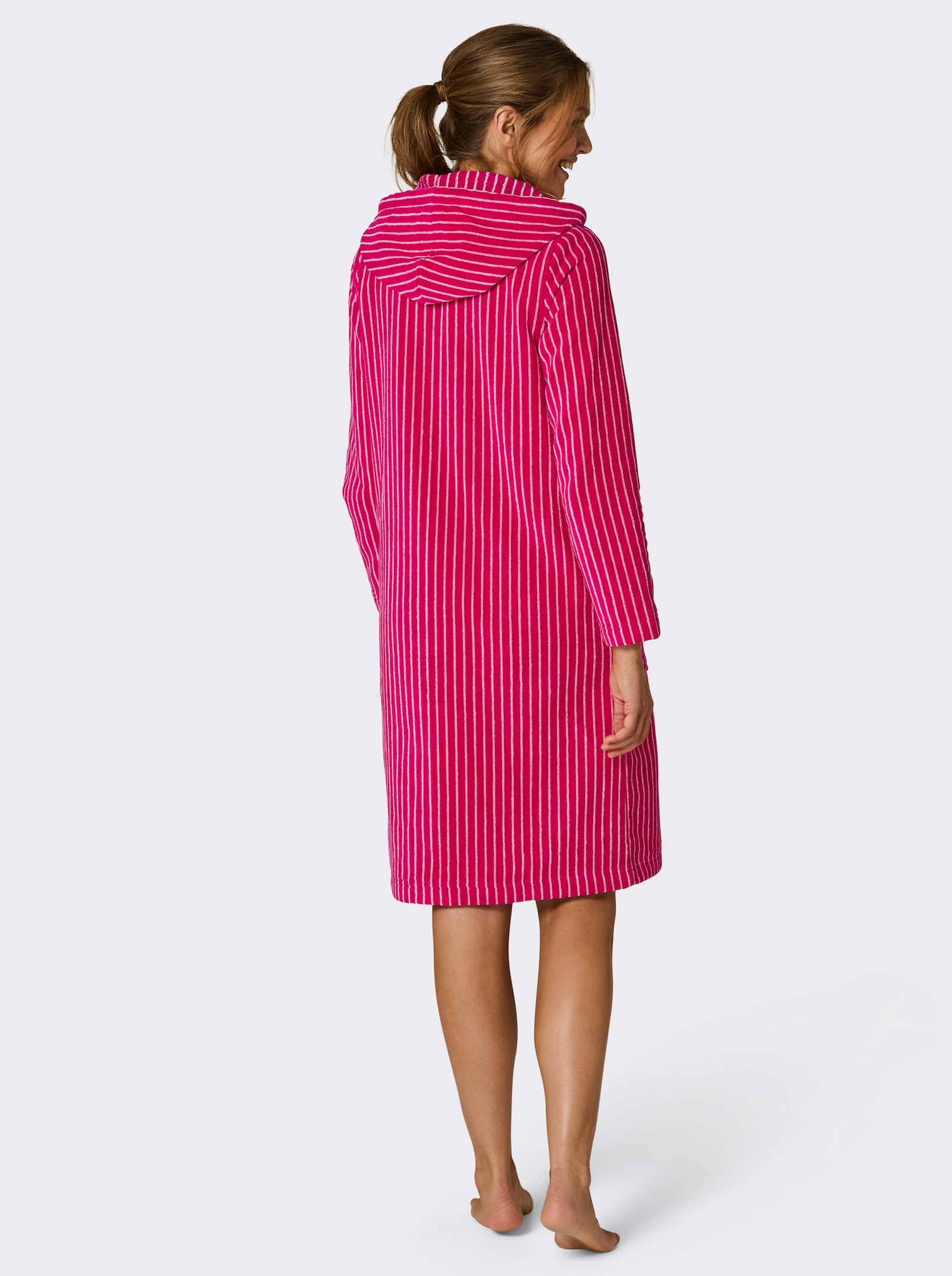 feel good Bademantel - pink-ecru-gestreift