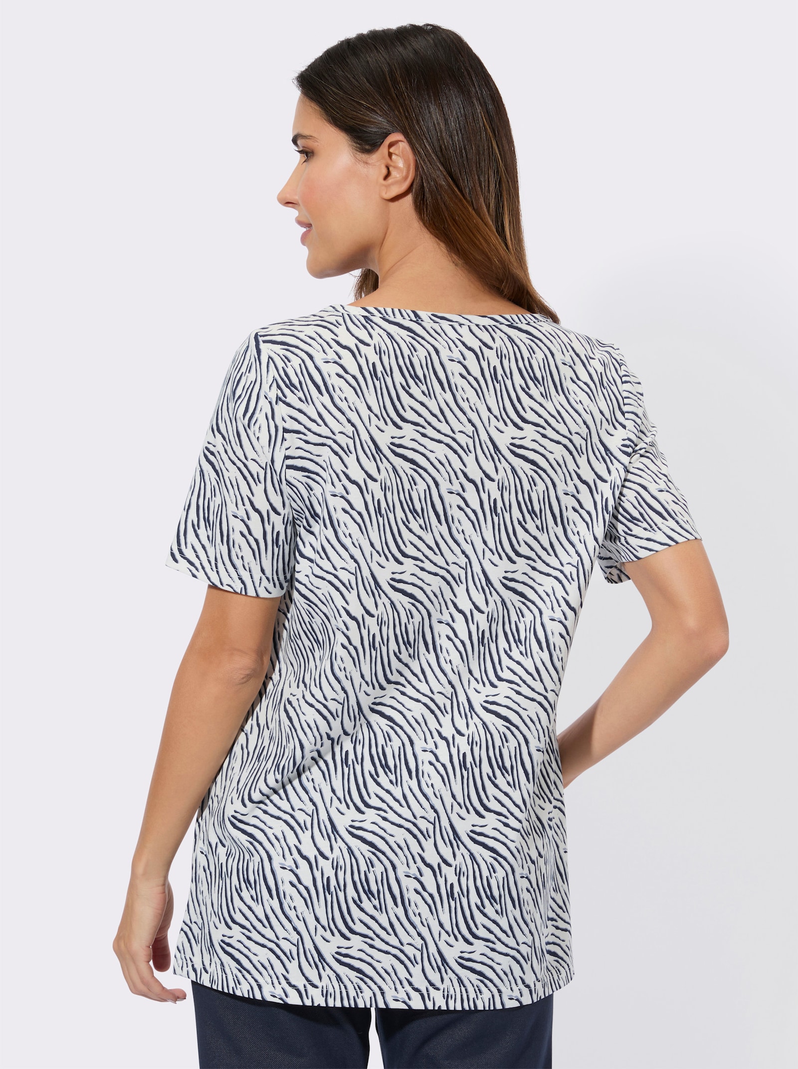 Kurzarmshirt im grafischen Druck-Muster - ecru-marine-bedruckt