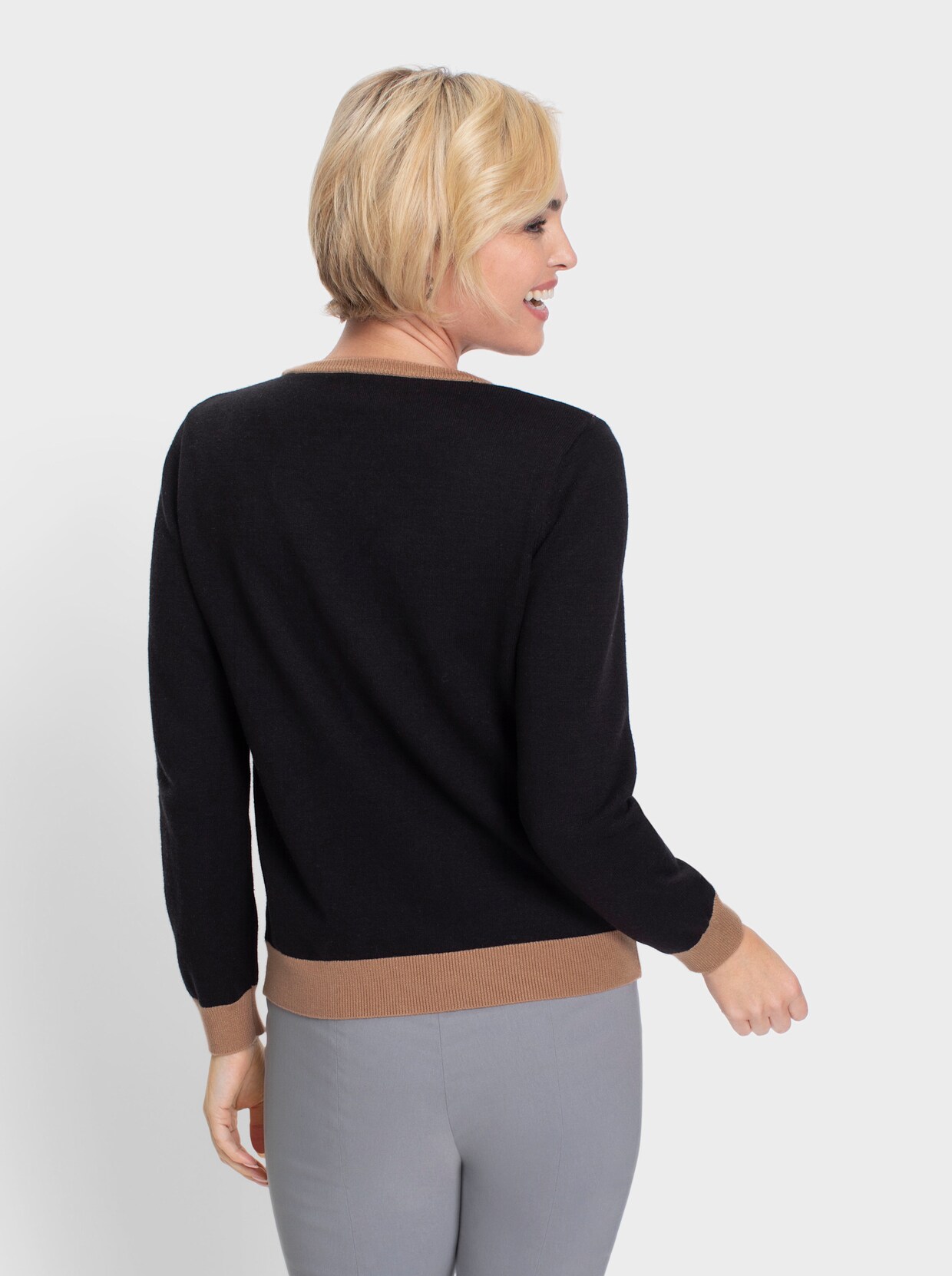 Pullover met ronde hals - zwart/camel gedessineerd