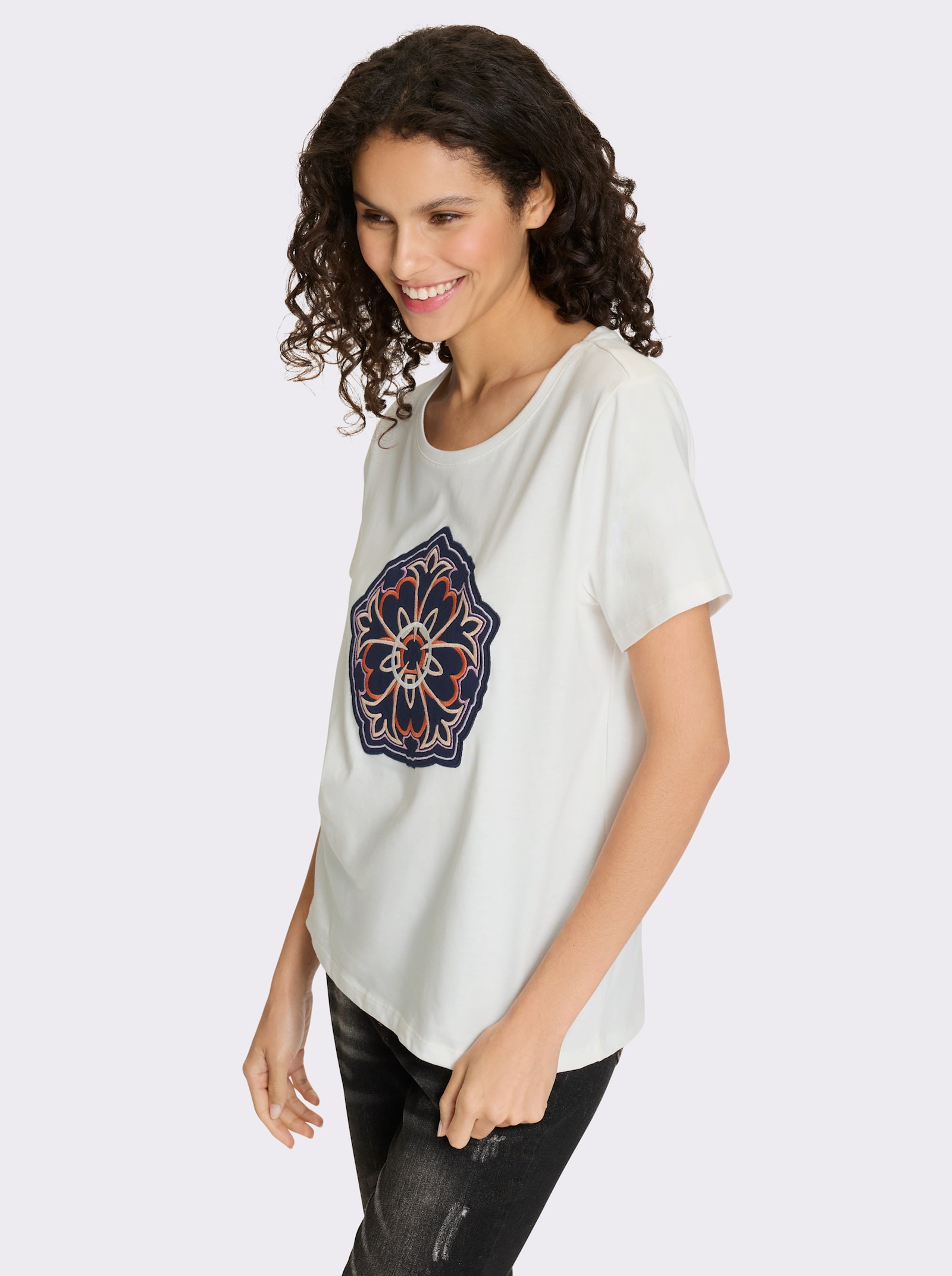 heine T-Shirt mit gesticktem Motiv - ecru