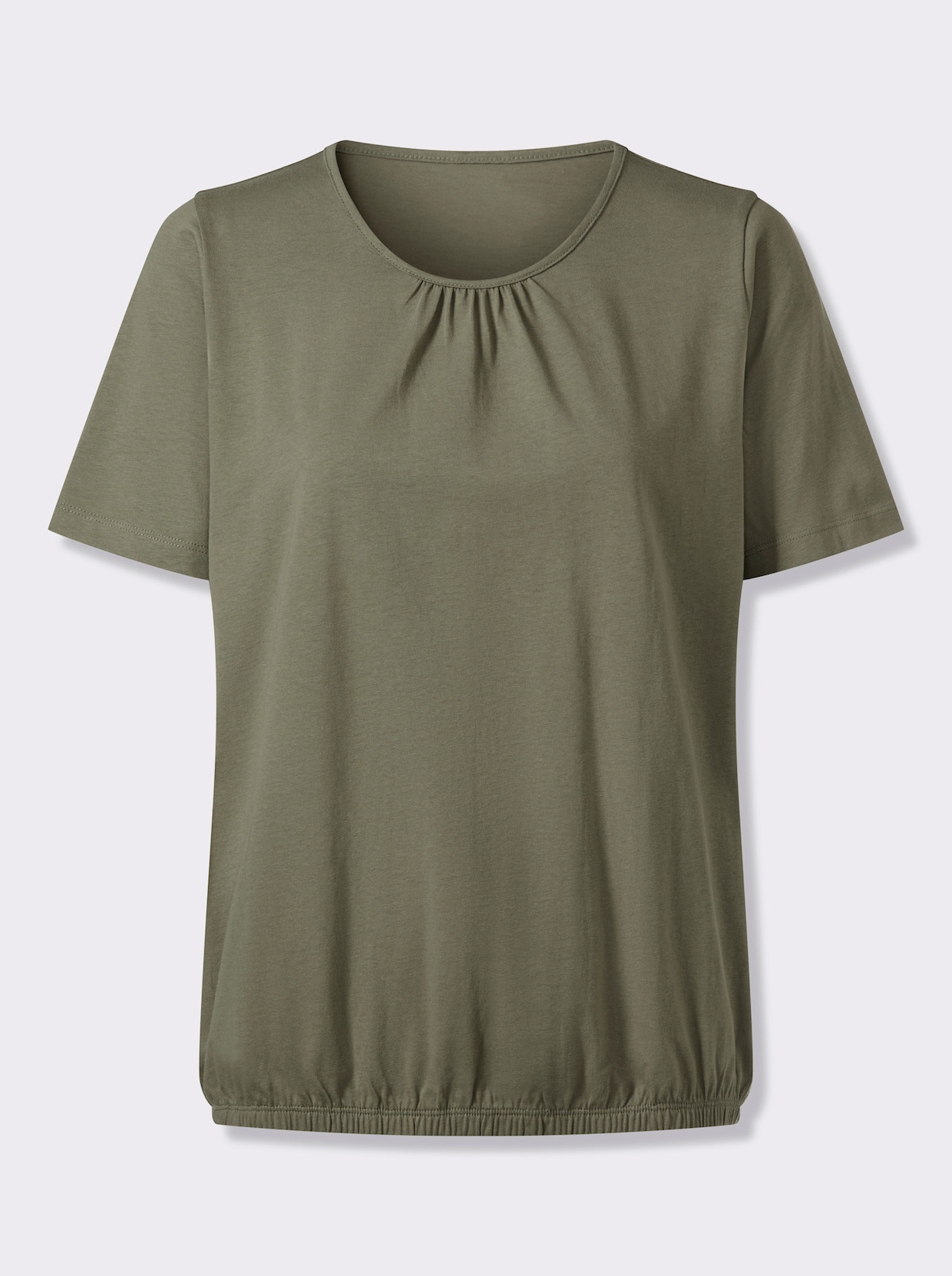 Kurzarmshirt mit gerafftem Ausschnitt - khaki