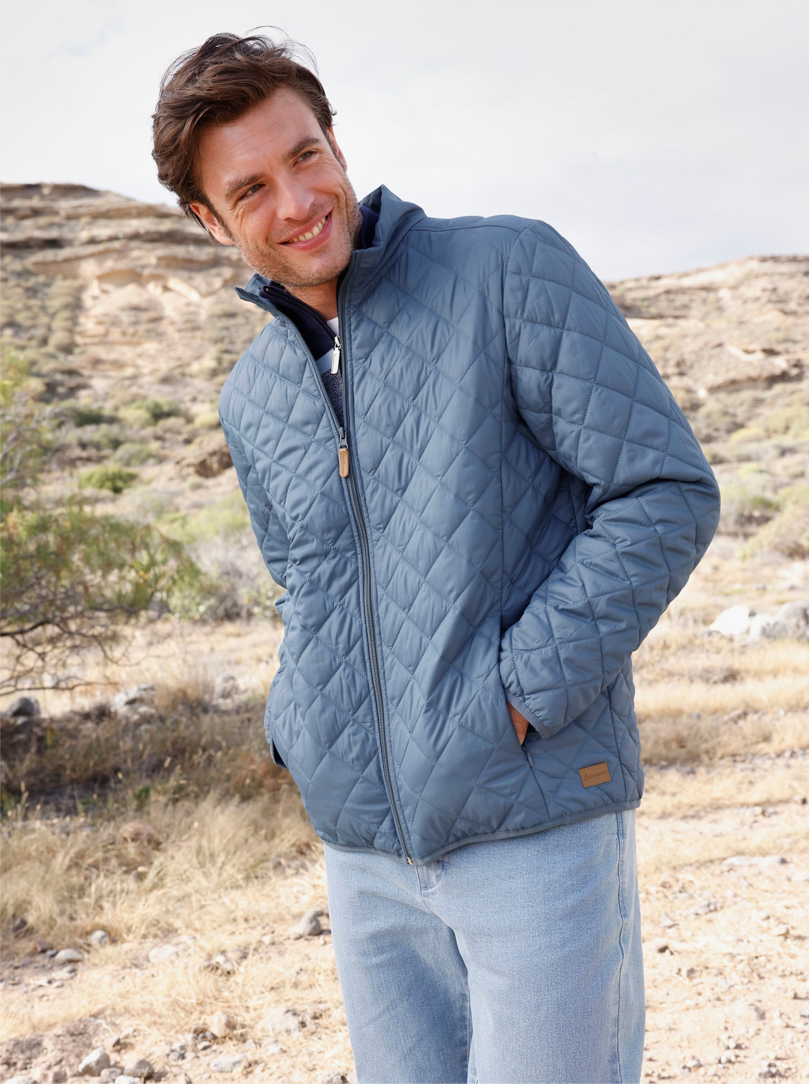 Catamaran Jacke in Longform mit Rautenstepp - rauchblau