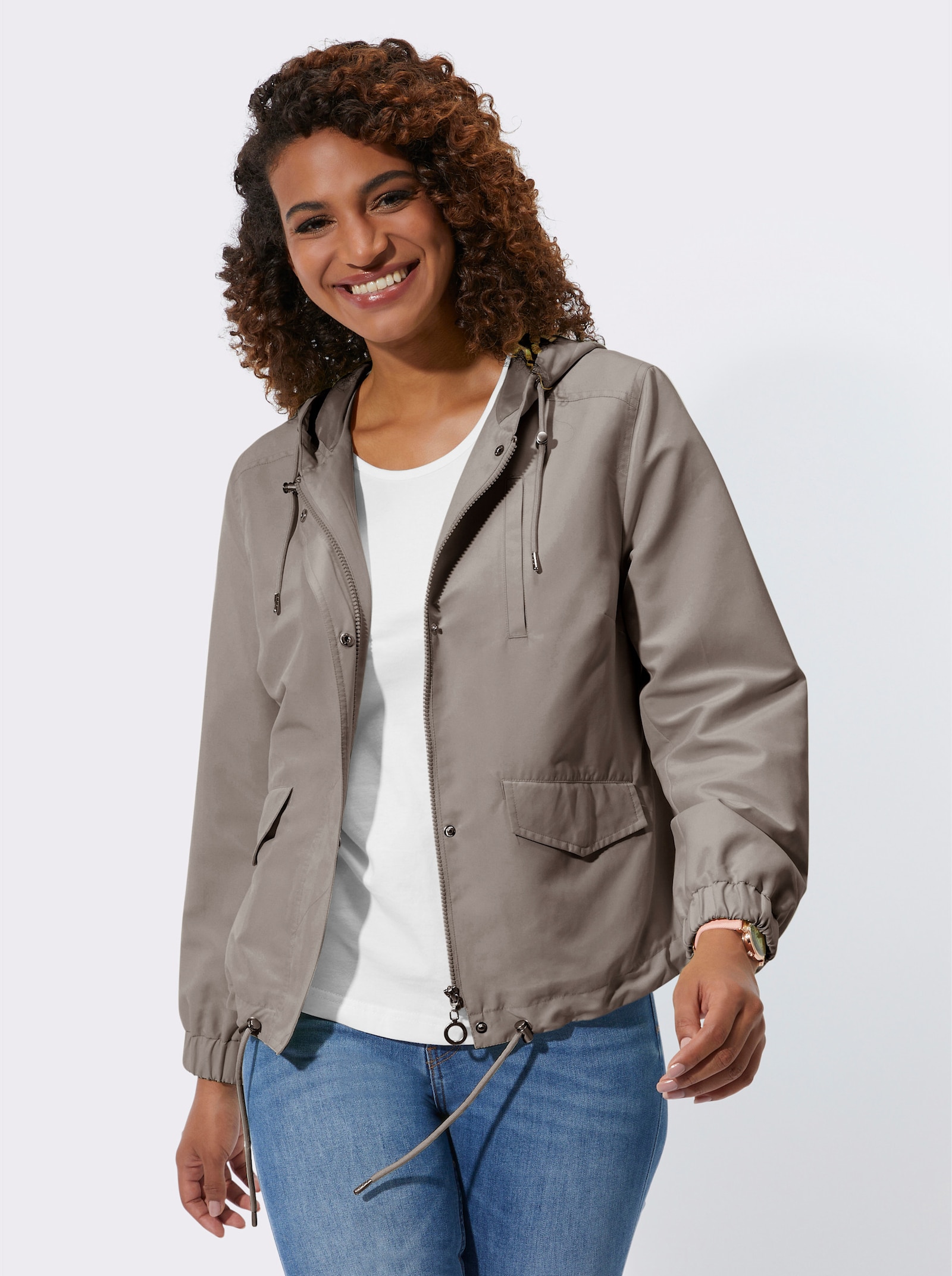 Blousonjacke mit weitenregulierbarer Kapuze - taupe