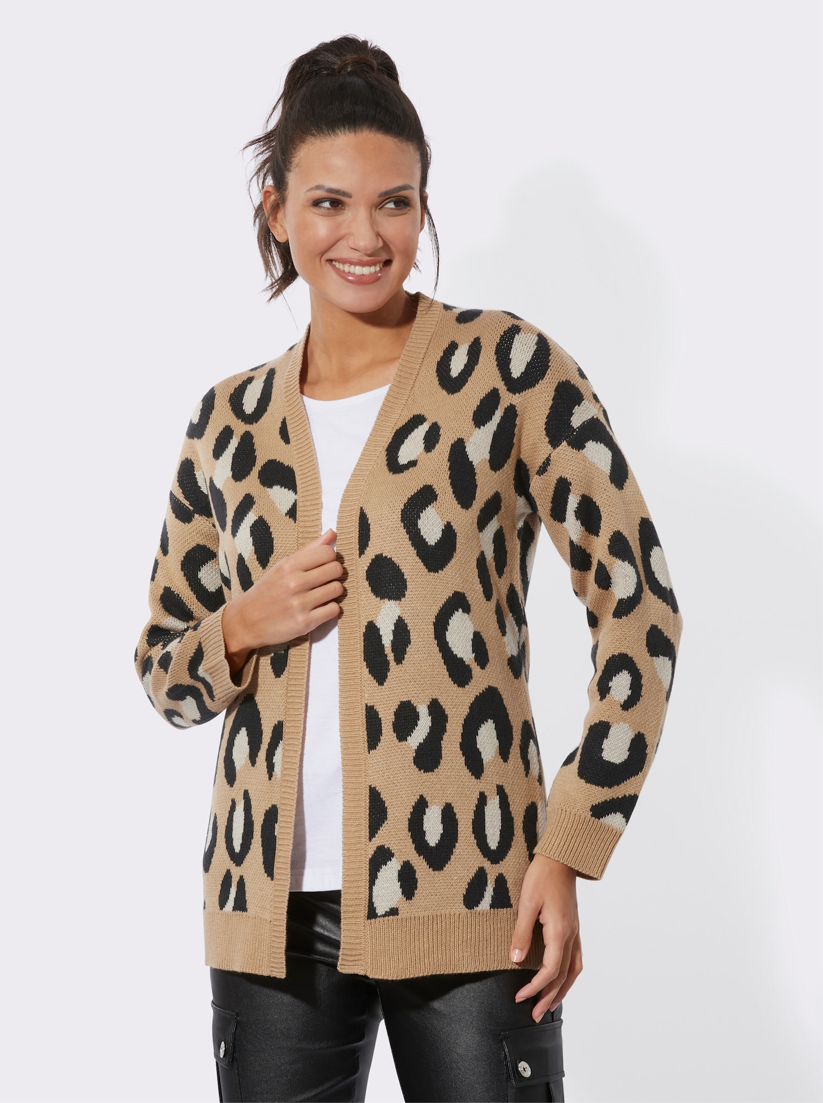 Pletený kabátek se zvířecím vzorem - velbloudí-černá-vzor