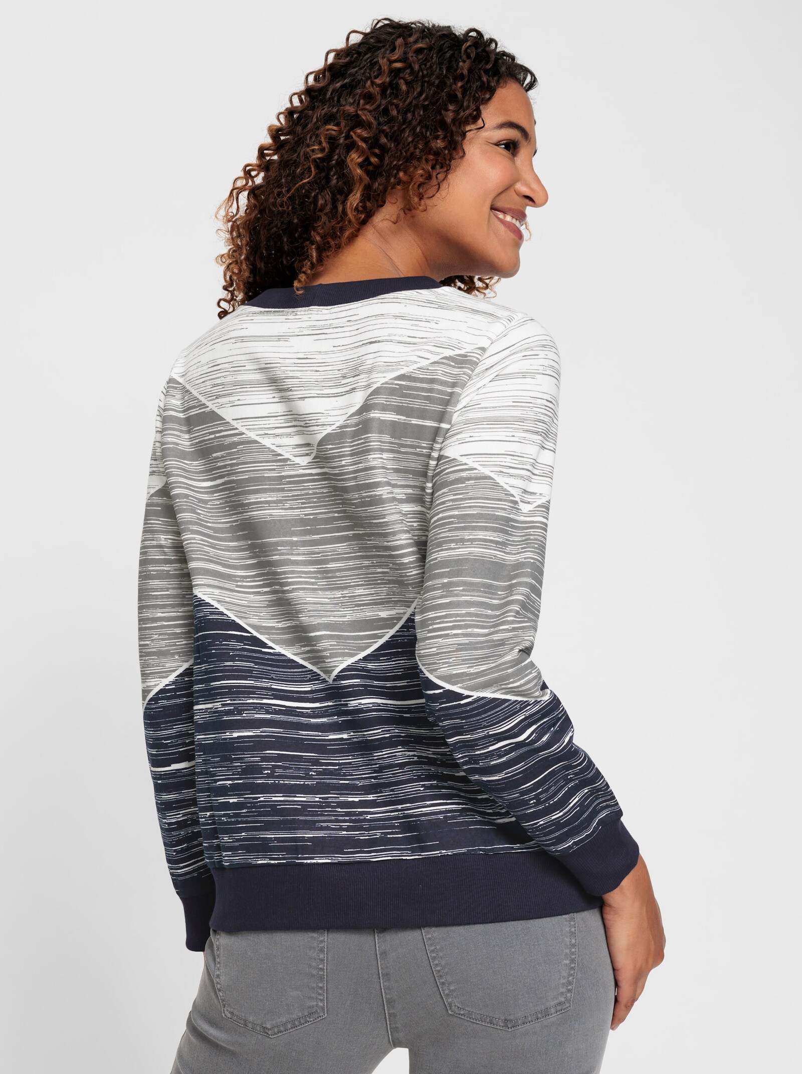 Sweatshirt mit variierbarem Rundhals-Ausschnitt - marine-ecru