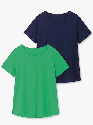 Longshirt im Doppelpack - grasgrün + marine