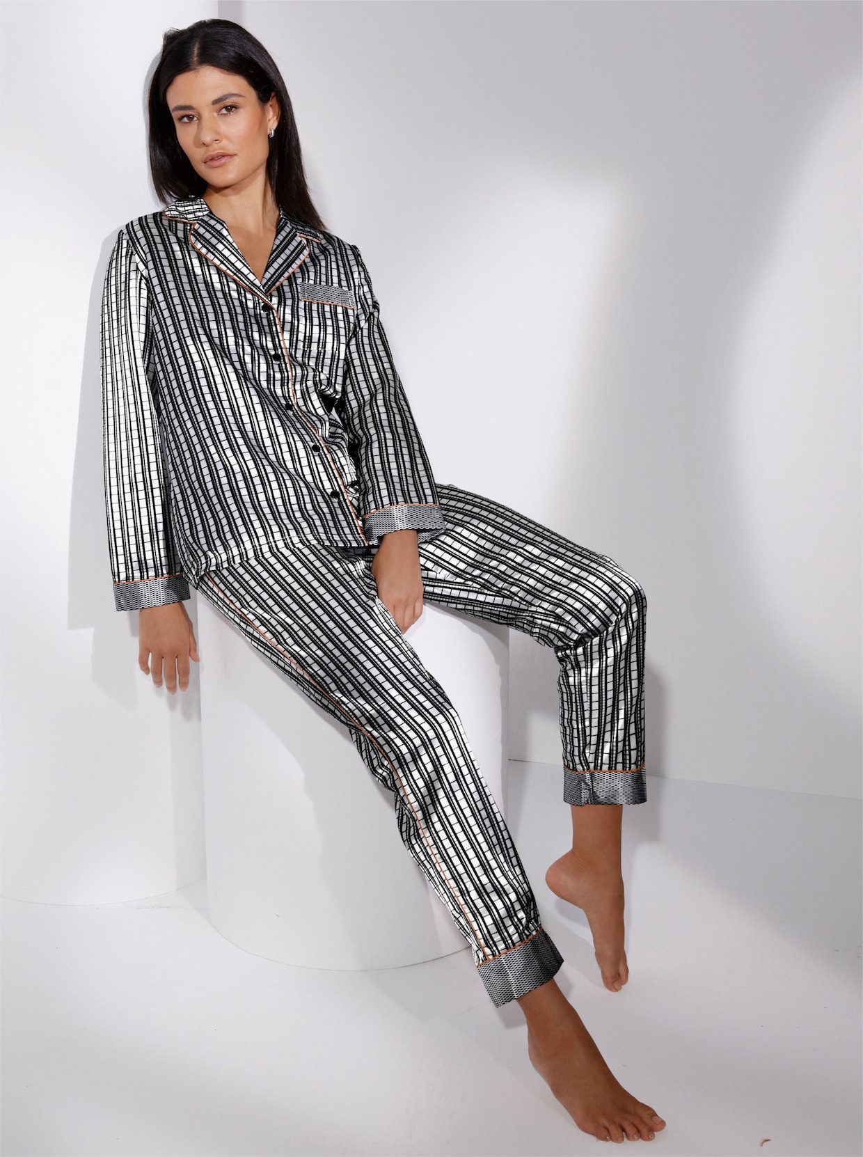 wäschepur Pyjama - schwarz-weiß-bedruckt