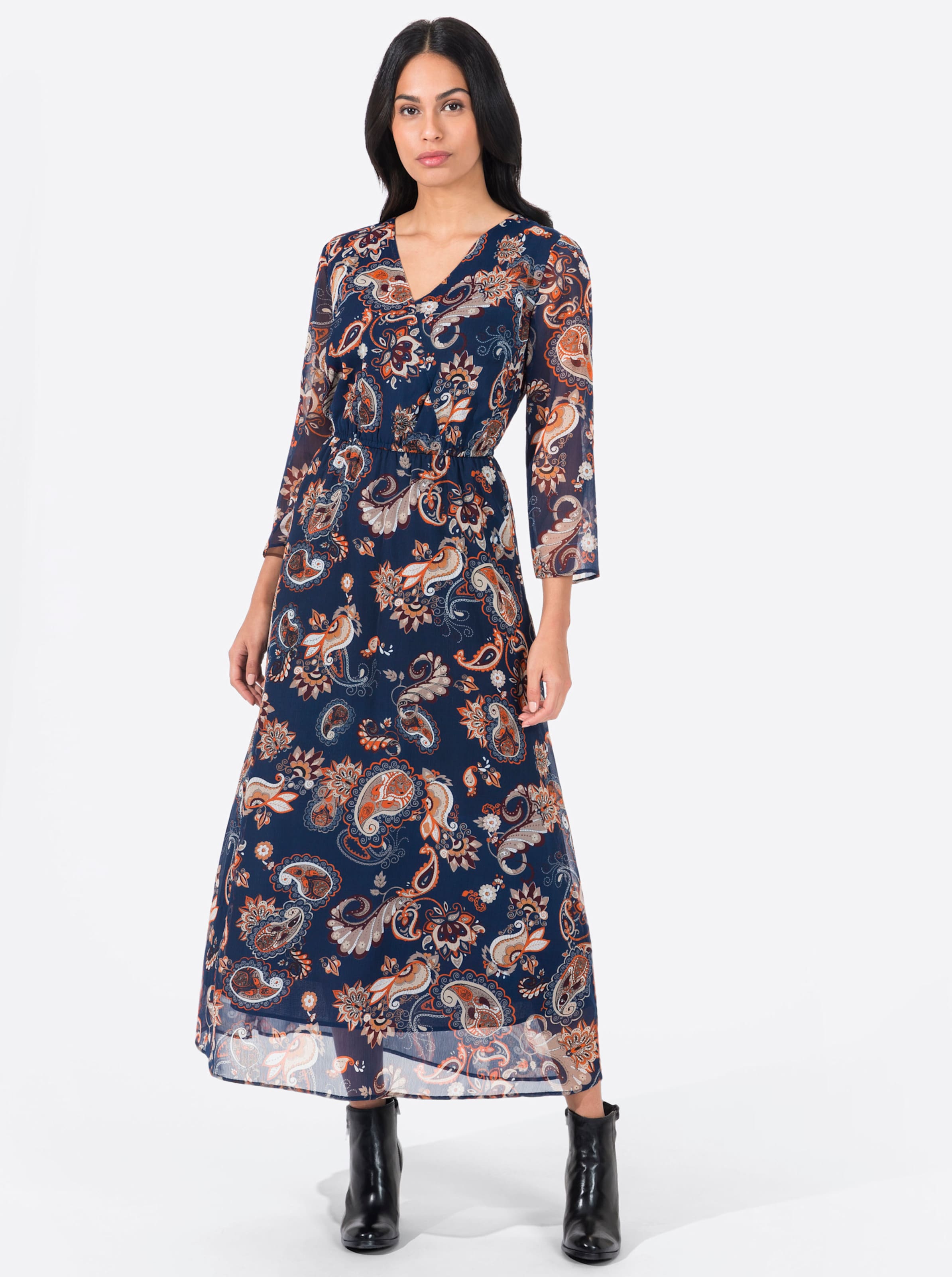 Witt Damen Maxikleid aus Chiffon, mit Floral-Print, dunkelblau-gemustert