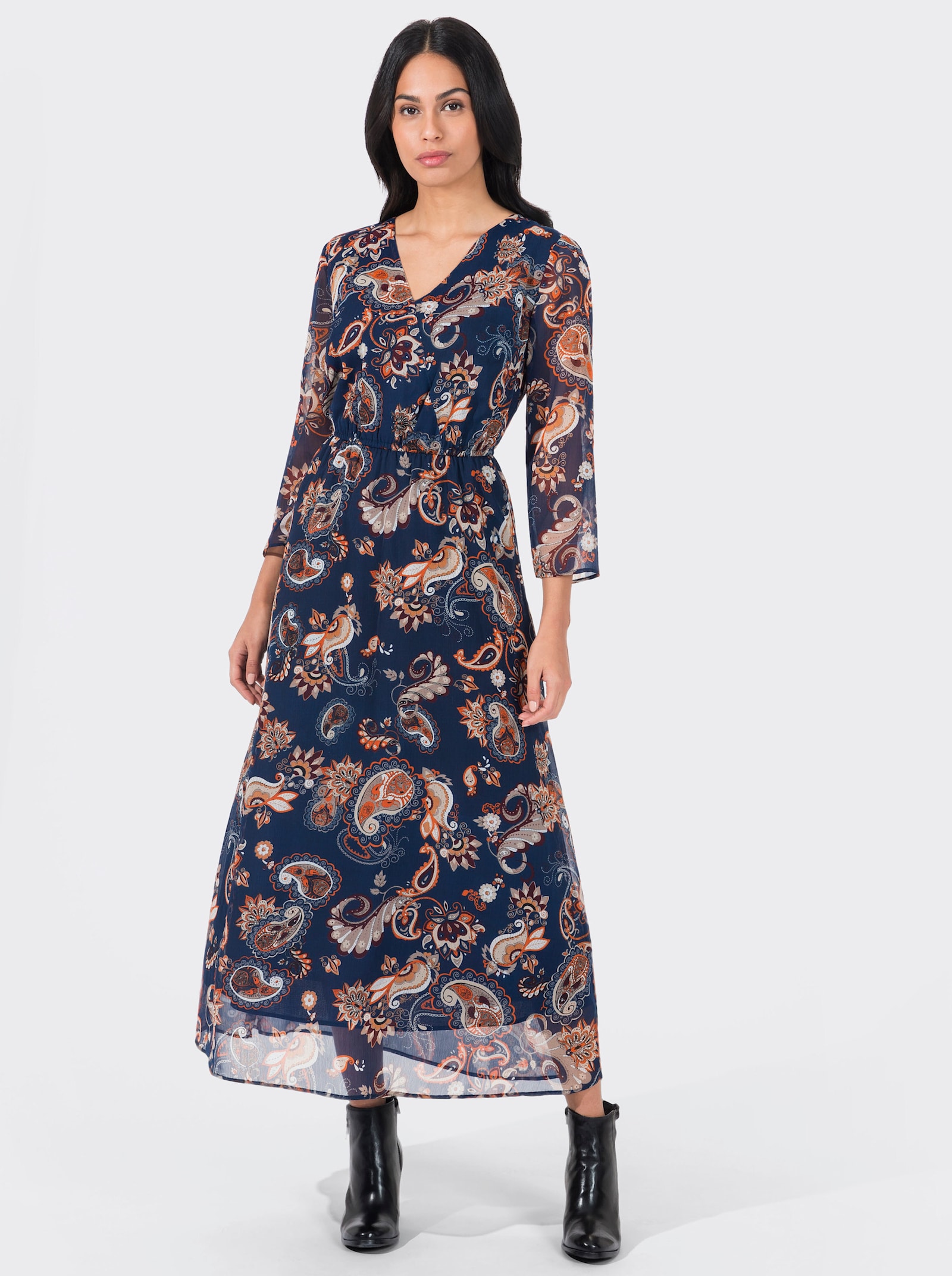 Maxikleid aus Chiffon, mit Floral-Print - dunkelblau-gemustert