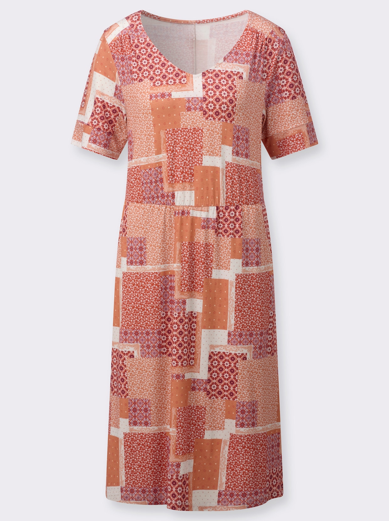 Jerseykleid - champagner-papaya-bedruckt