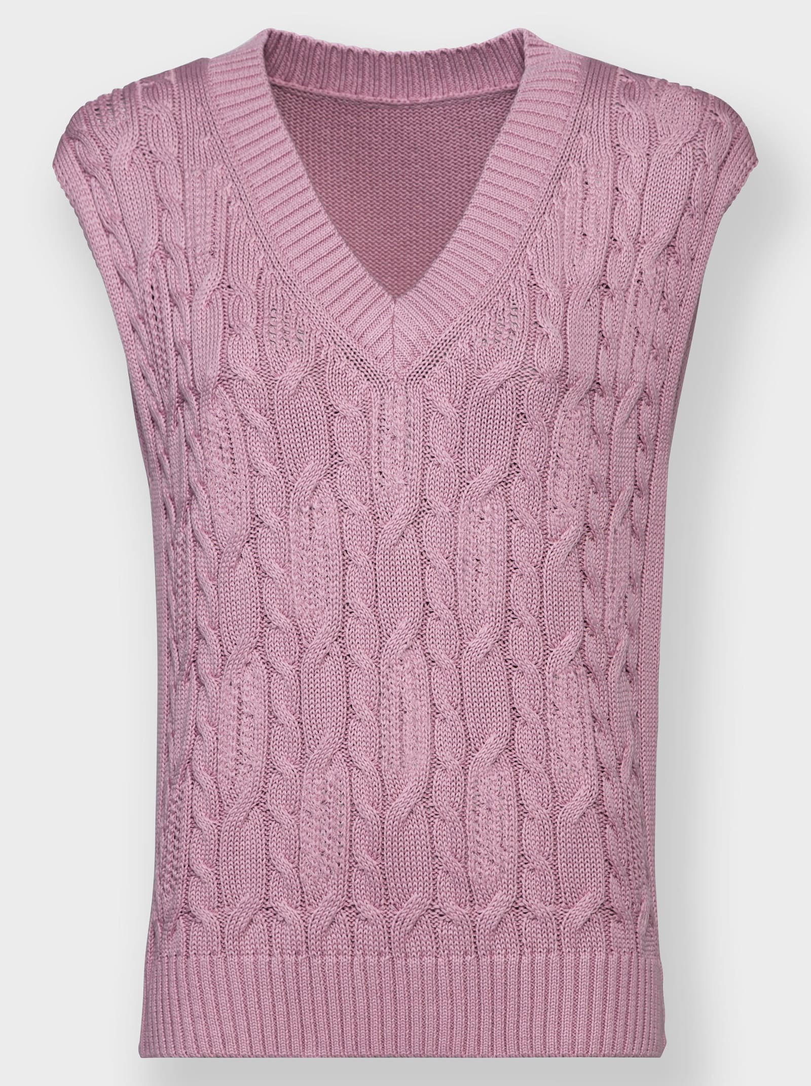 Pullunder mit Zopf- und Ajourmuster - rosé