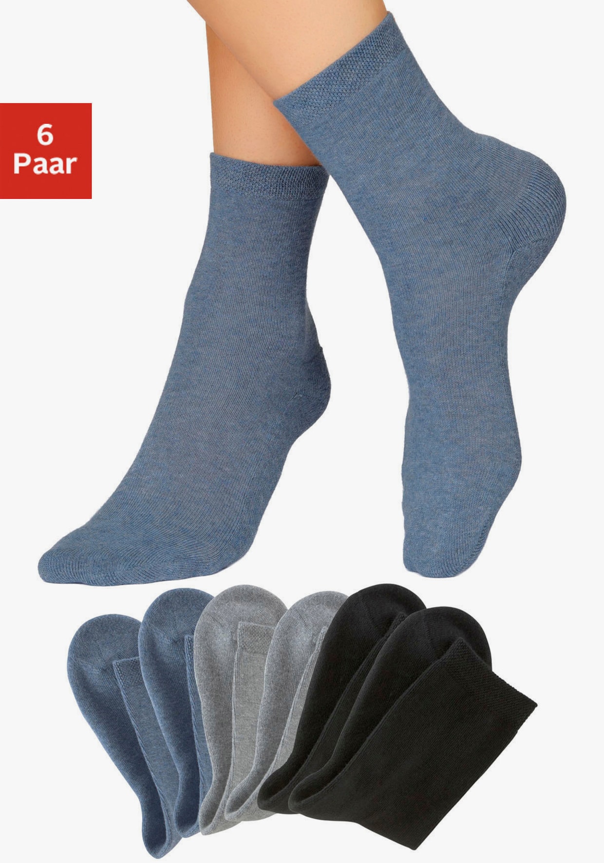 H.I.S Chaussettes - 2x noir, 2x jean-fils chinés, 2x gris-fils chinés