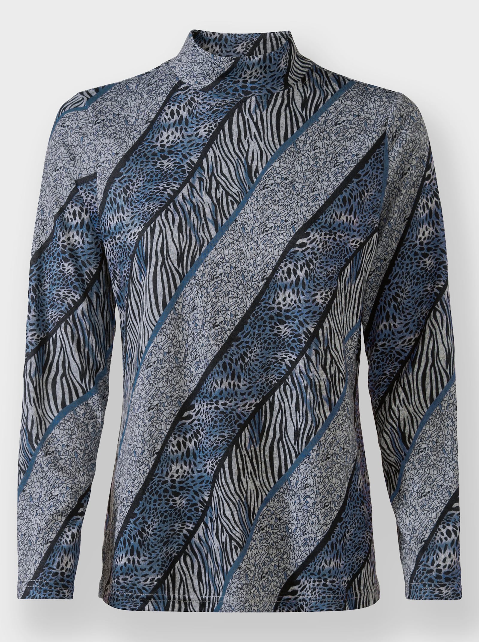 Langarmshirt mit Stehkragen - royalblau-schwarz-bedruckt