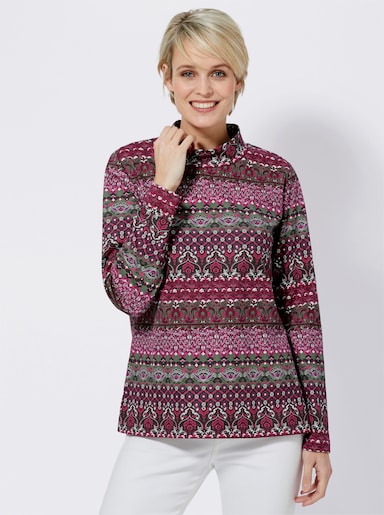 Langarmshirt mit Stehkragen - schilf-altrosé-bedruckt