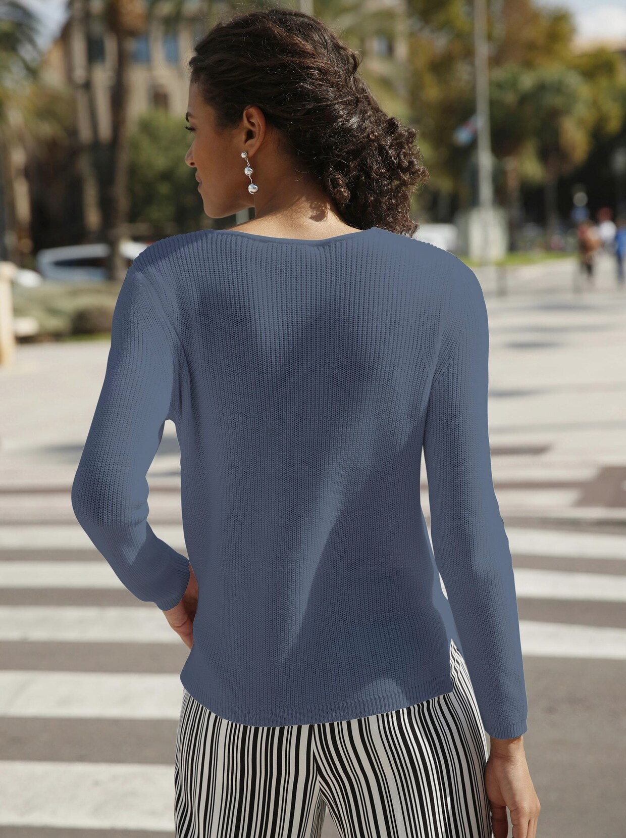 Pull à encolure en V - bleu jean