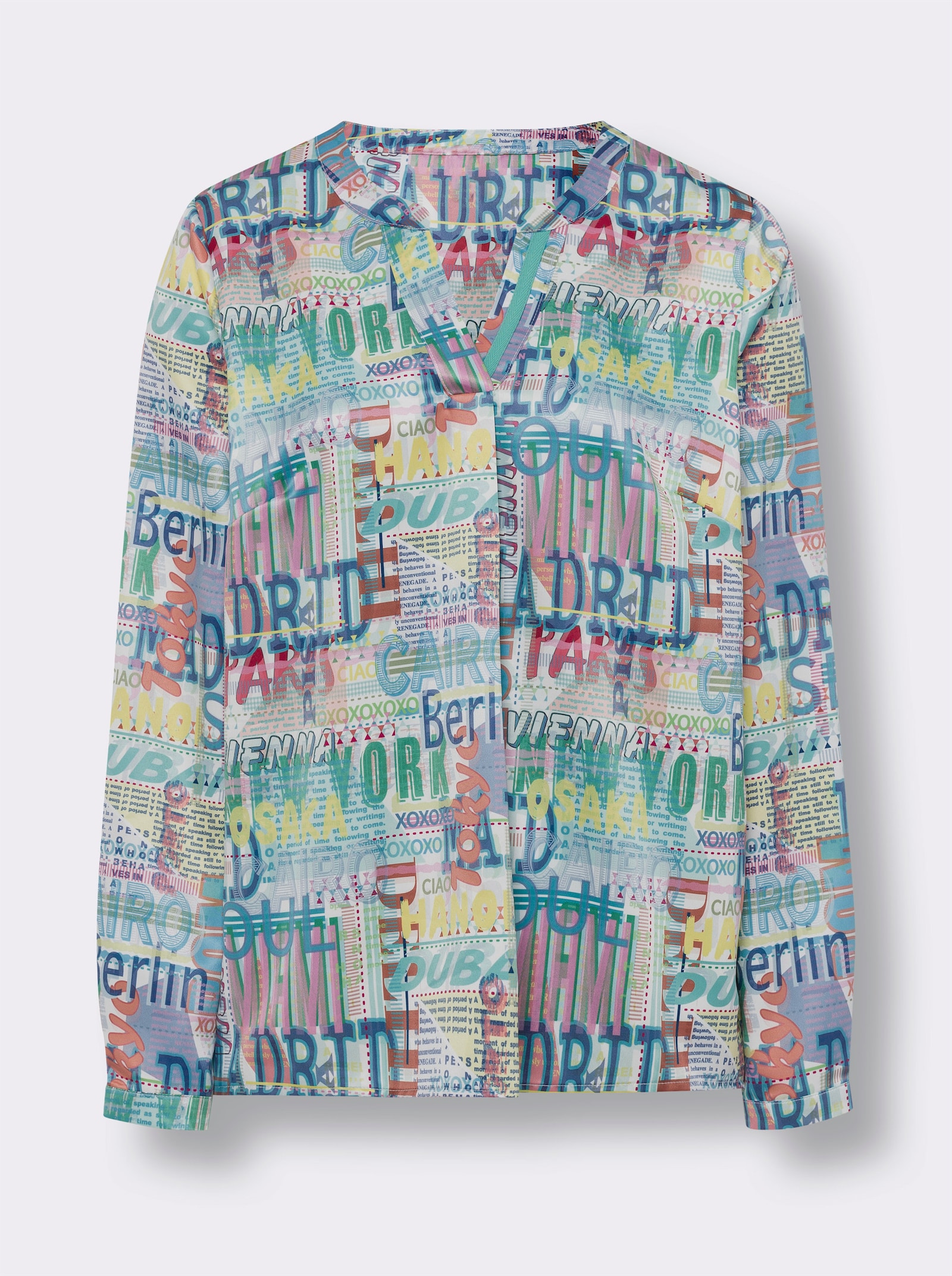 heine Druckbluse mit Kontrast-Paspeln - weiß-royalblau-bedruckt