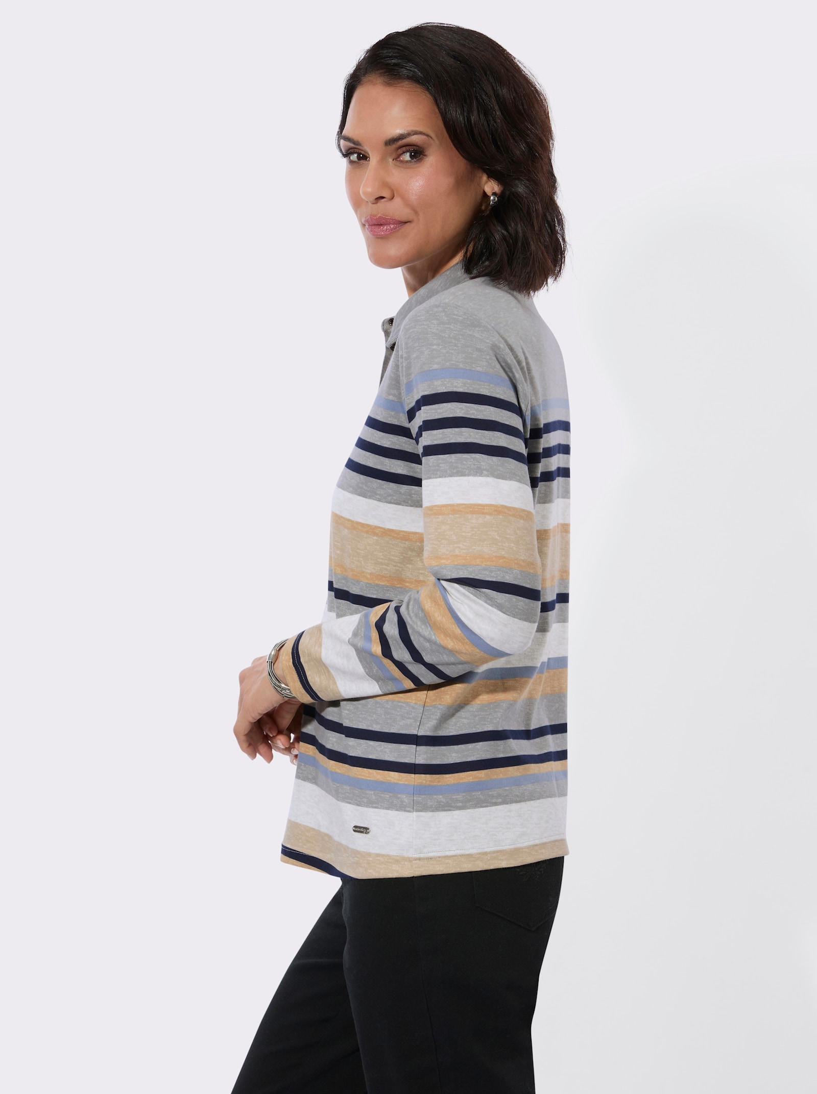 Poloshirt mit Druckknöpfen - grau-taubenblau-geringelt