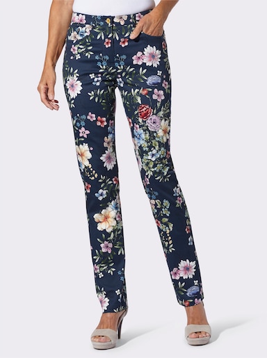 Druckhose - dunkelblau-orchidee-bedruckt
