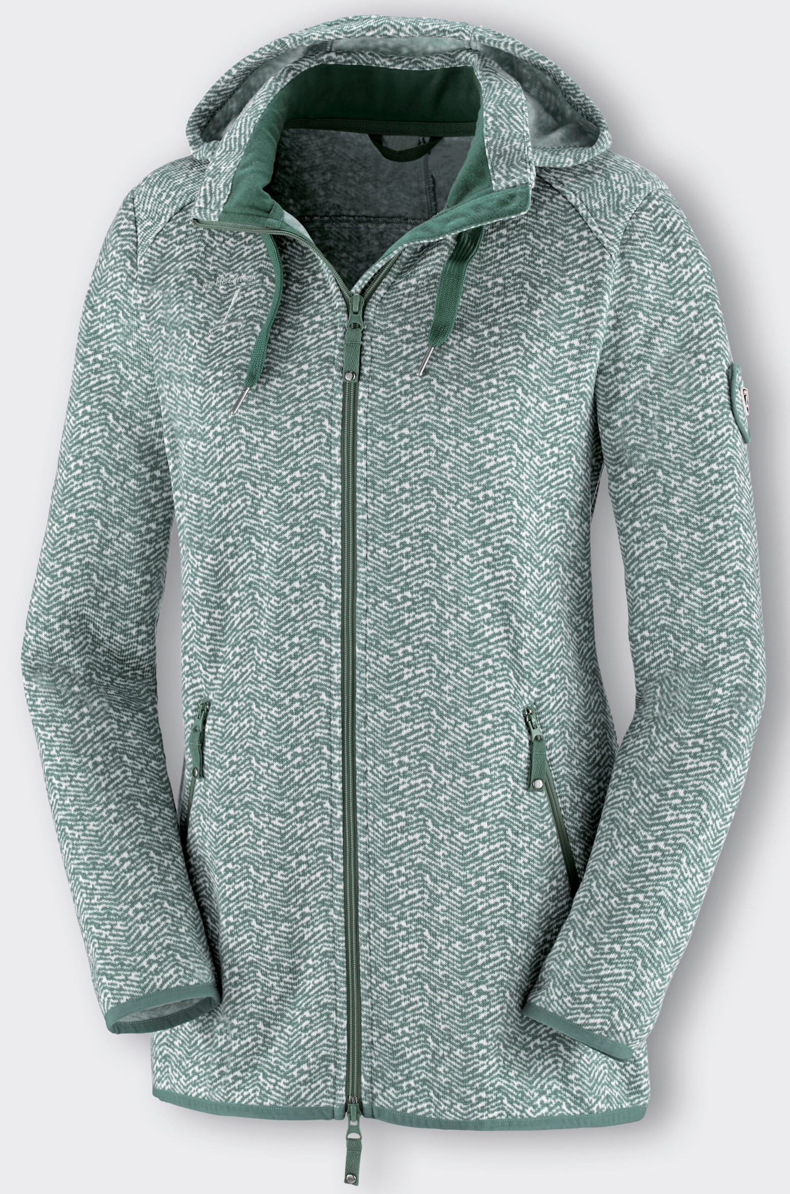 Kapuzenfleecejacke mit abnehmbarer Kapuze - grün-weiss-gemustert