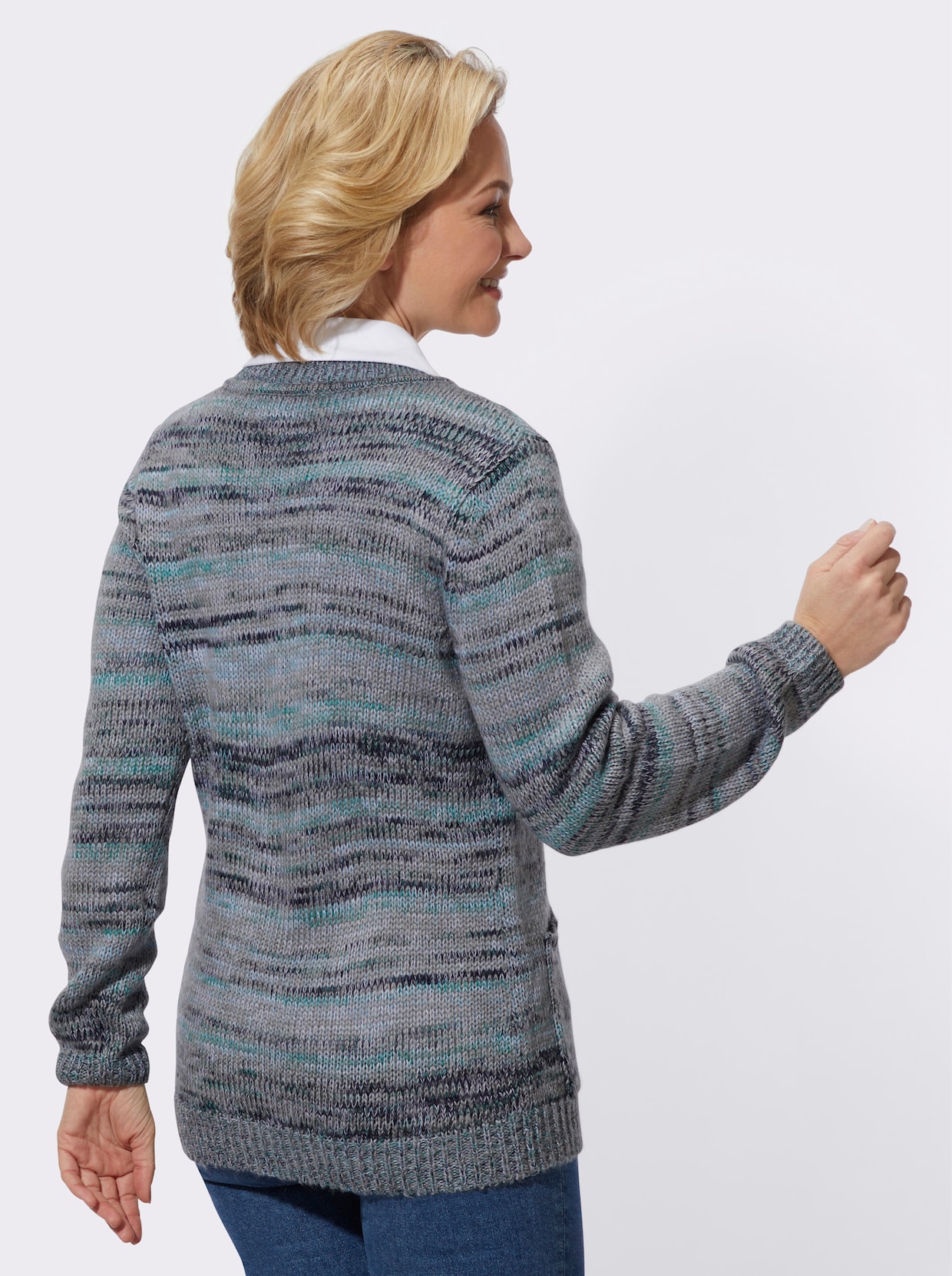 Strickjacke - marine-smaragd-meliert