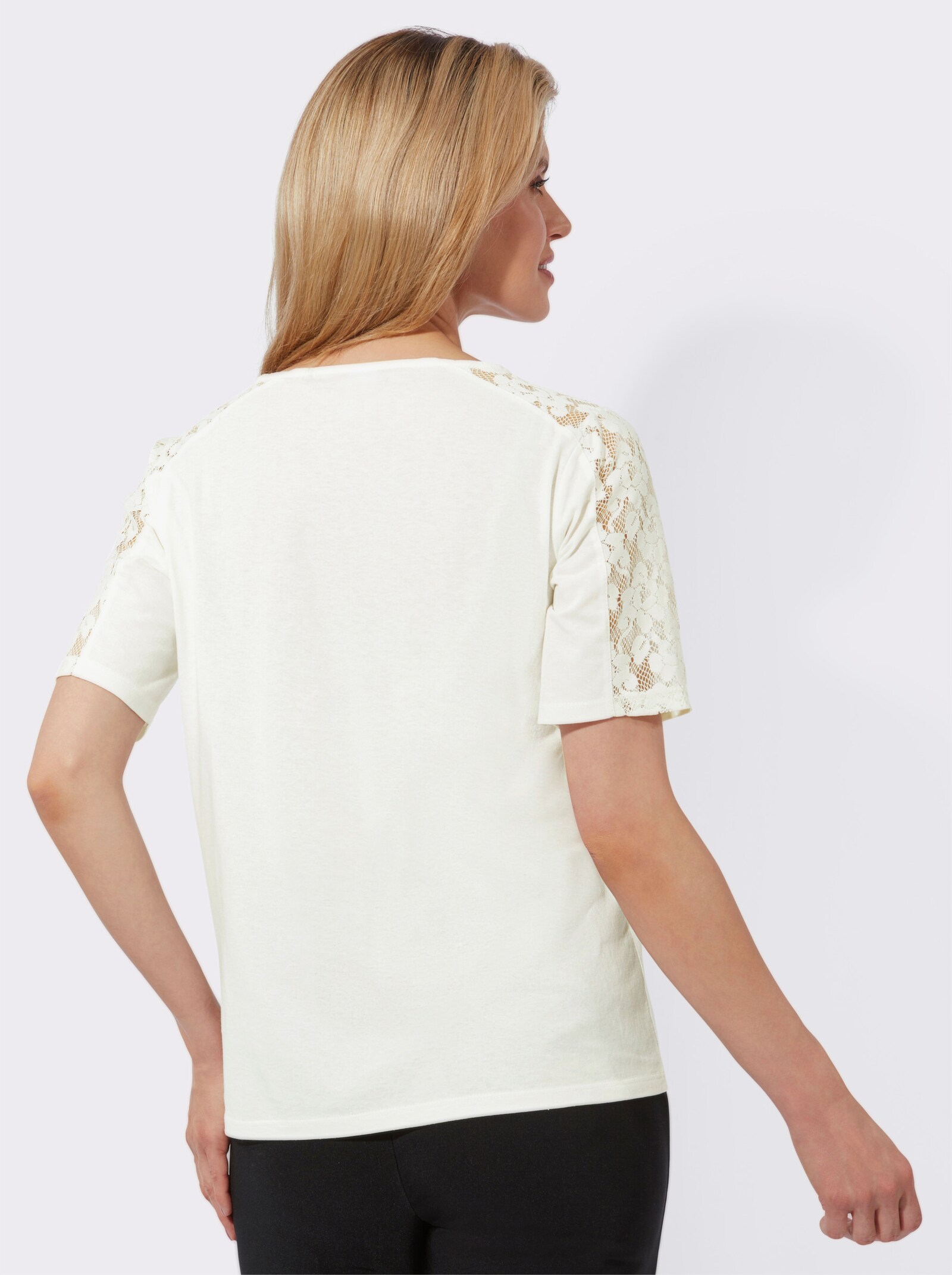 Kanten shirt met diepe V-hals - ecru