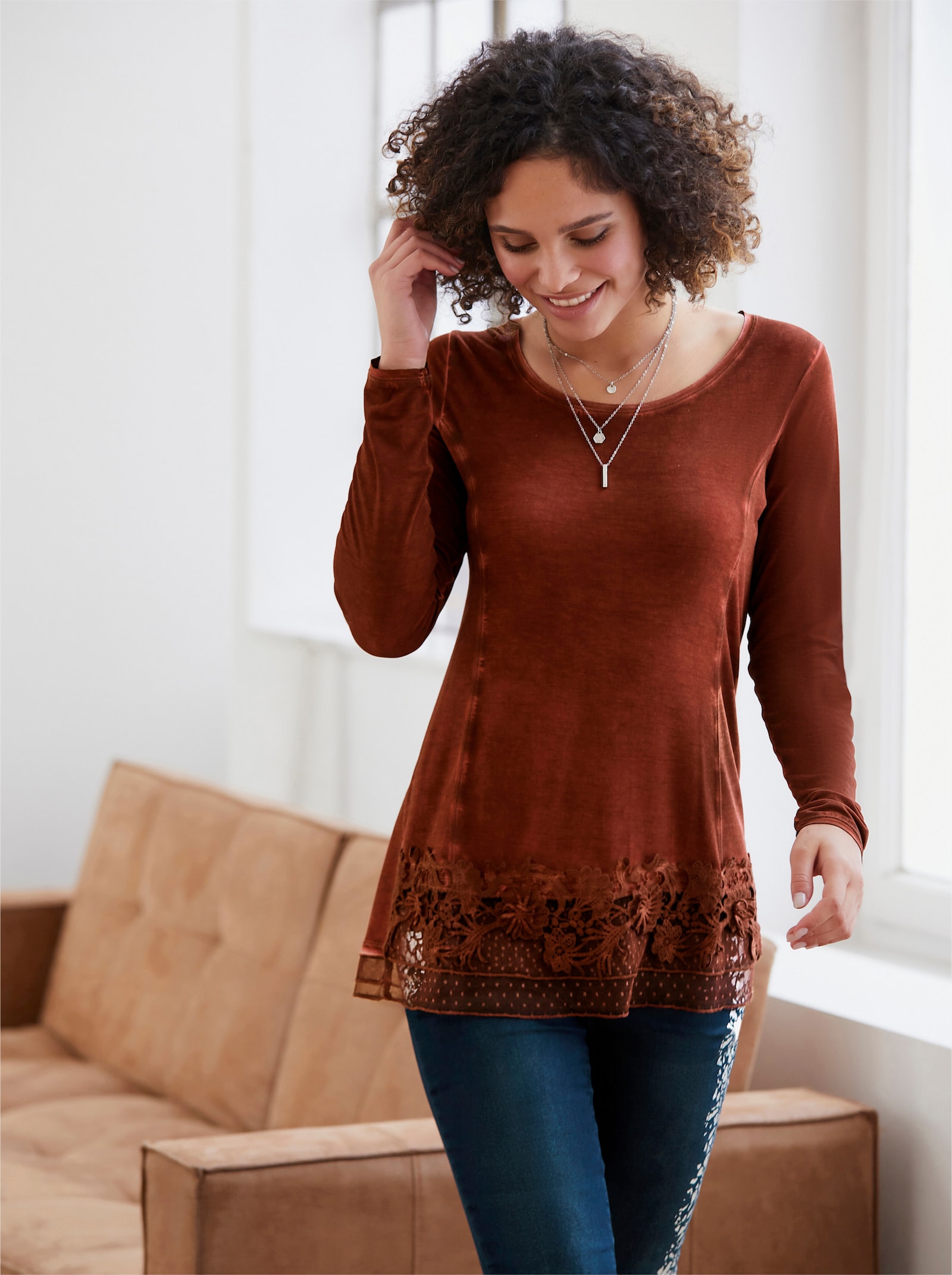 heine T-shirt à encolure ronde à l'effet délavé - marron rouge