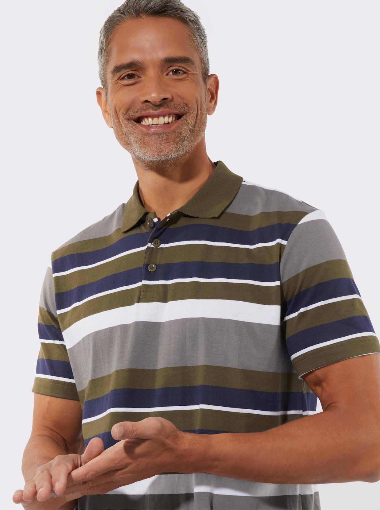 Poloshirt - oliv-weiß-geringelt