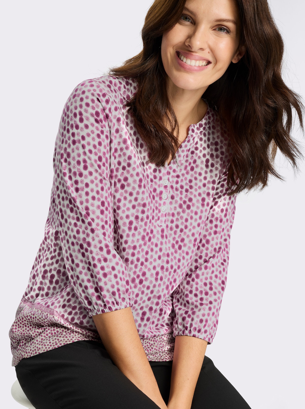 3/4-Arm-Shirt mit Fake-Bordüre - erika-ecru-bedruckt