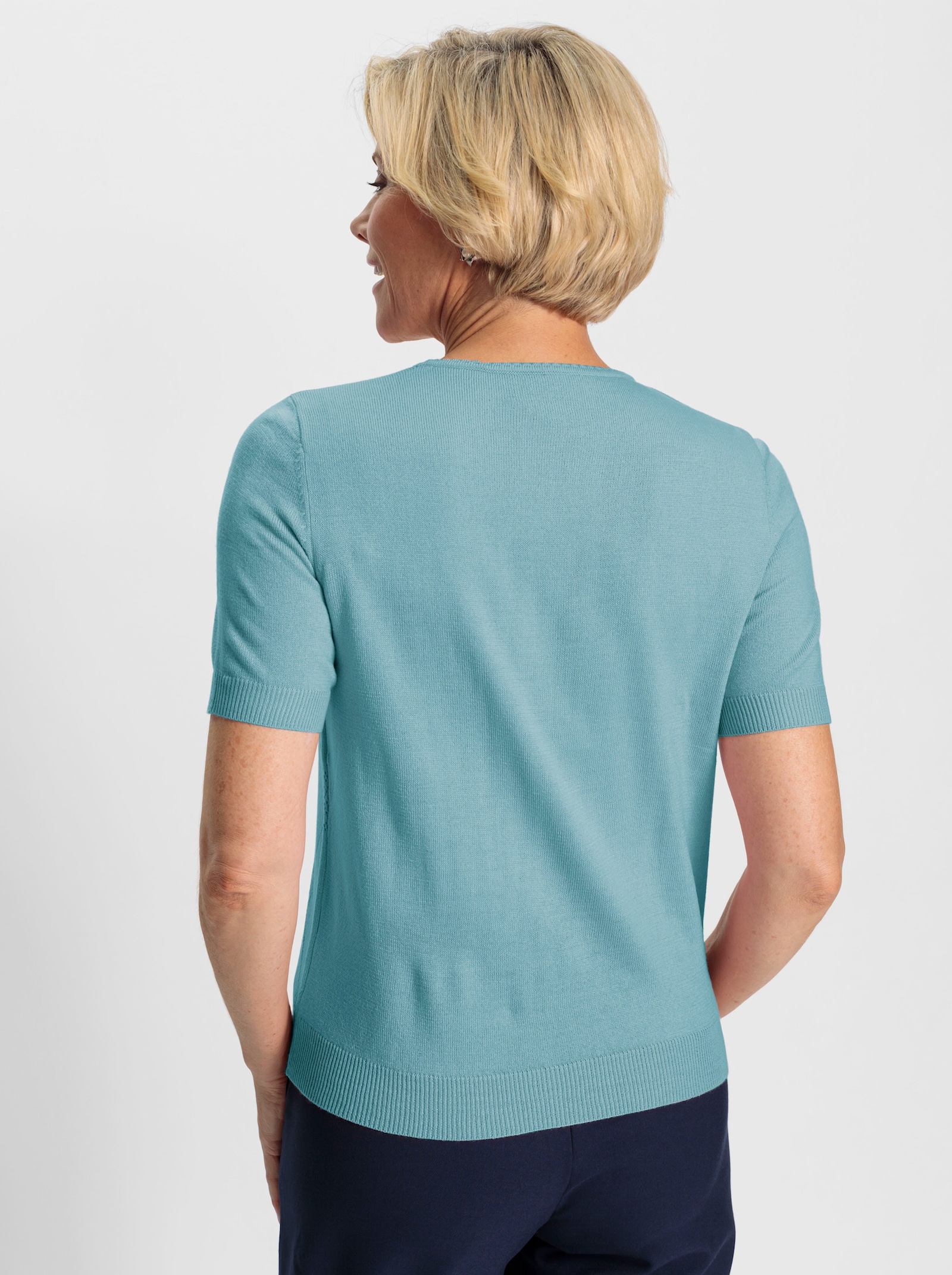 Rundhalspullover hinten glatt gestrickt - aquamarin