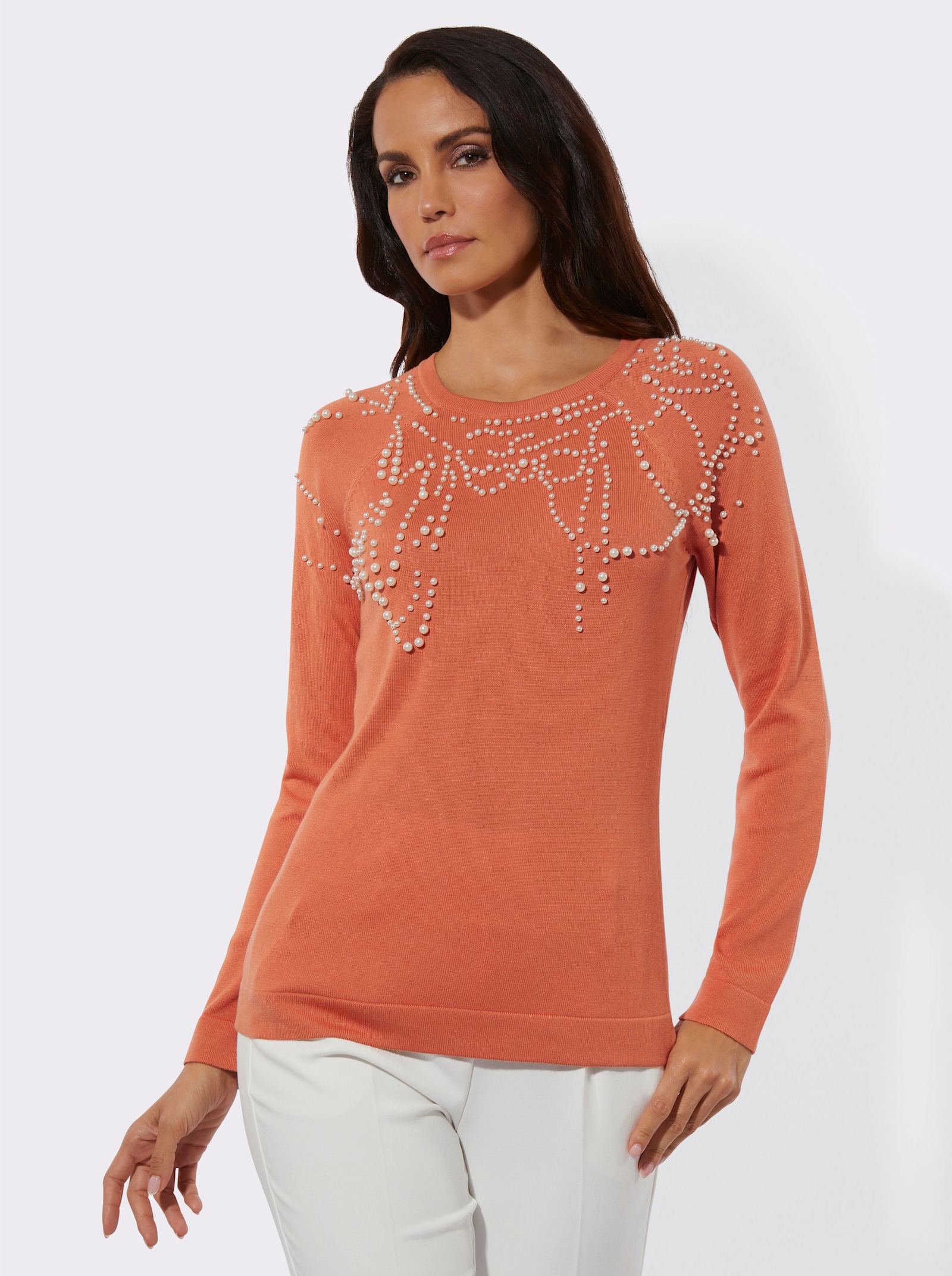 Pull avec perles décoratives - papaye