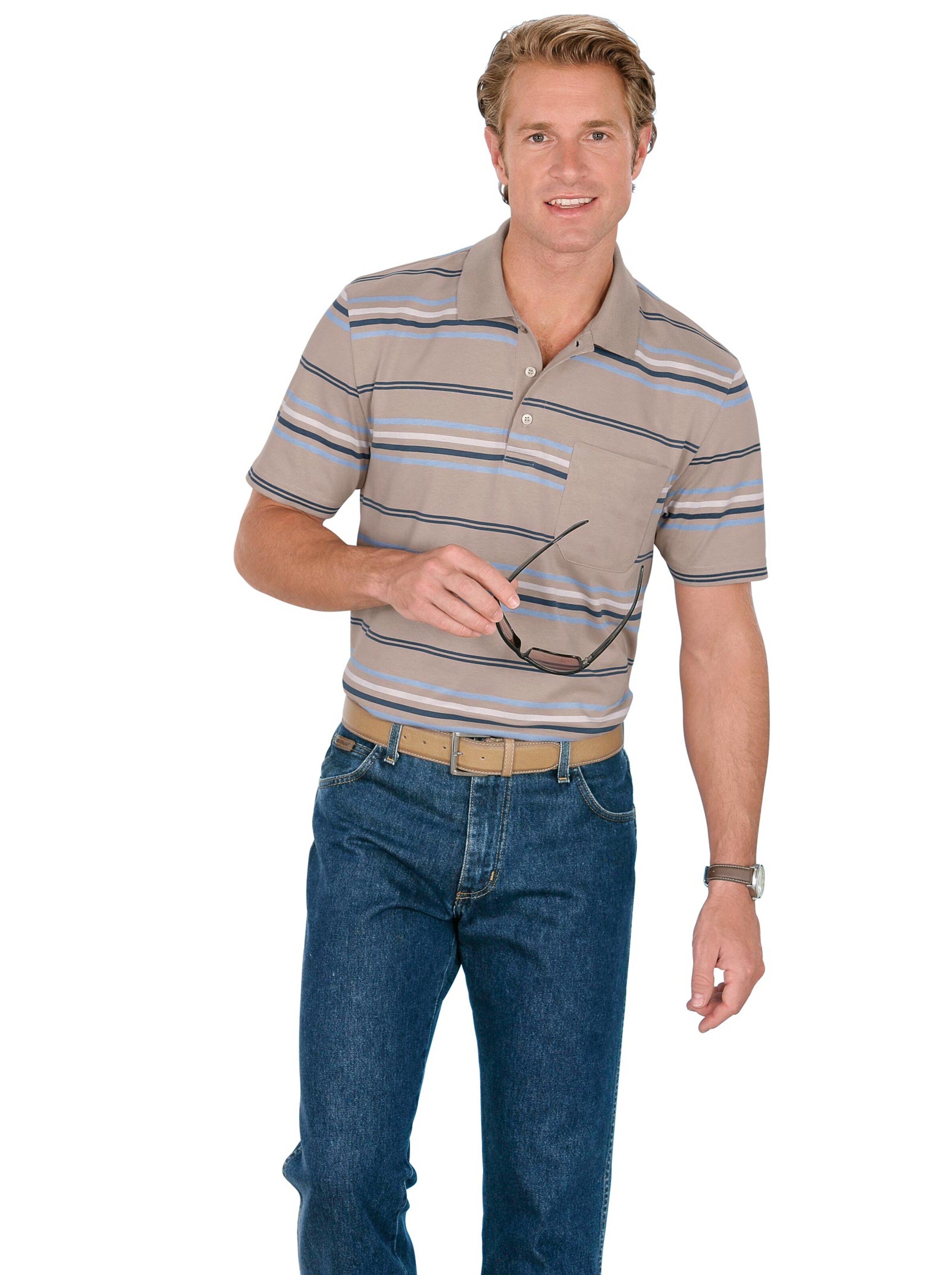 Poloshirt - beige-gestreift