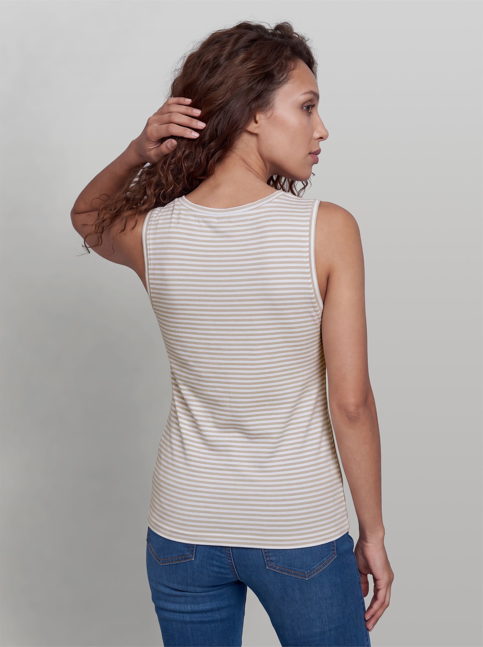 heine Shirttop im Doppelpack - sand-weiß-geringelt + weiß