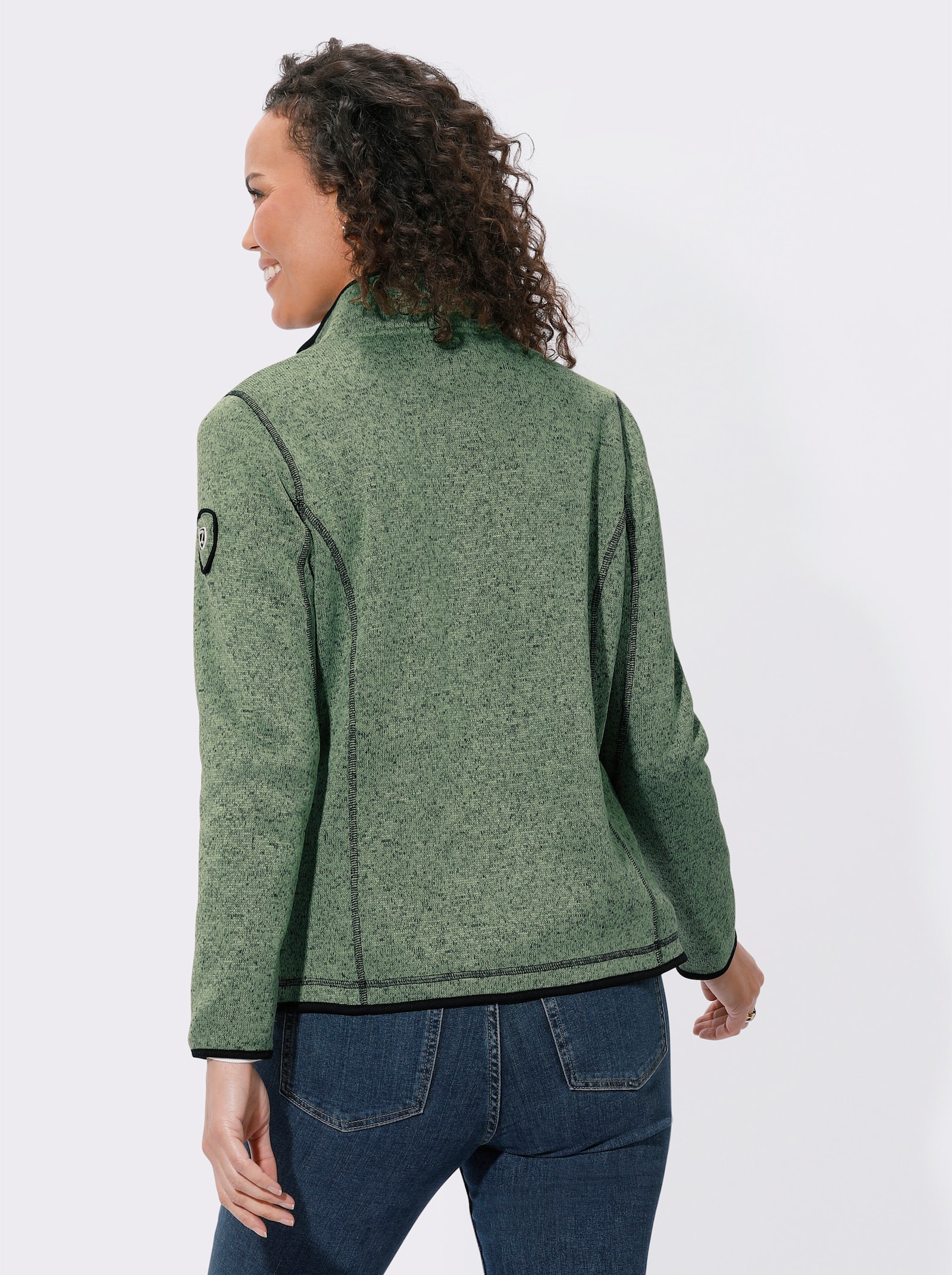 Strickfleecejacke in Melange-Optik - eucalyptus-schwarz-gemustert