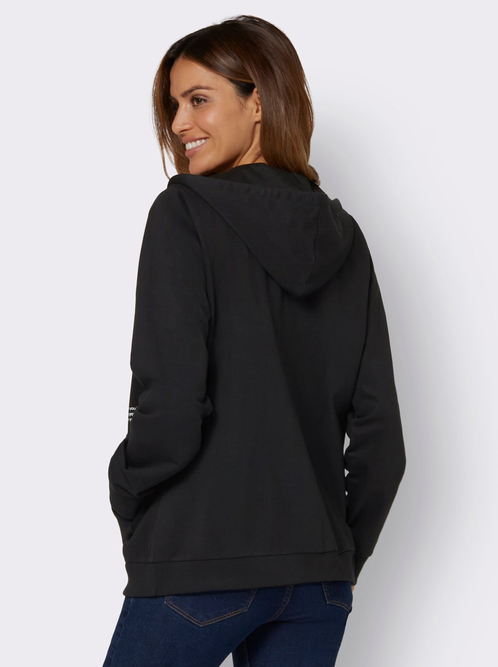 Shirtjacke mit Schriftzügen - schwarz