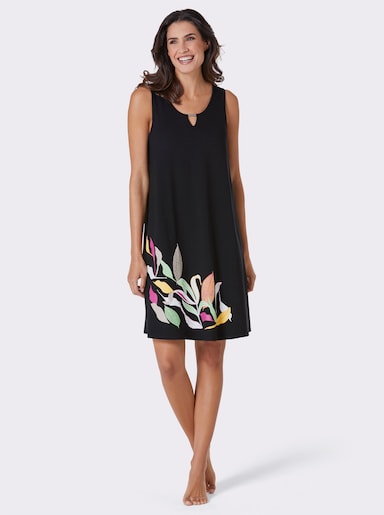 feel good Sommerkleid mit Dekospange am Ausschnitt - schwarz-fuchsia