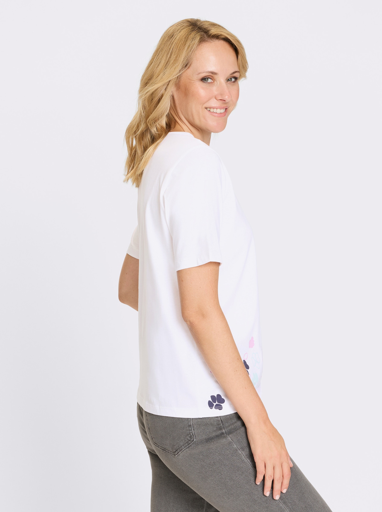 Kurzarmshirt aus reiner Baumwolle - weiss-orchidee