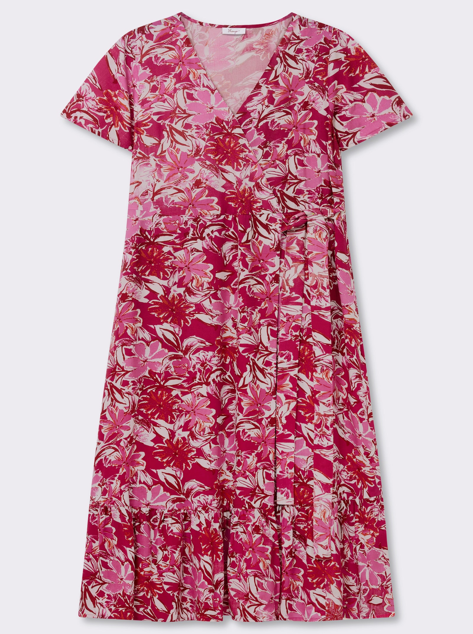 sheego by Joe Browns Wikkeljurk met volant aan de zoom - aardbei/pink gedessineerd
