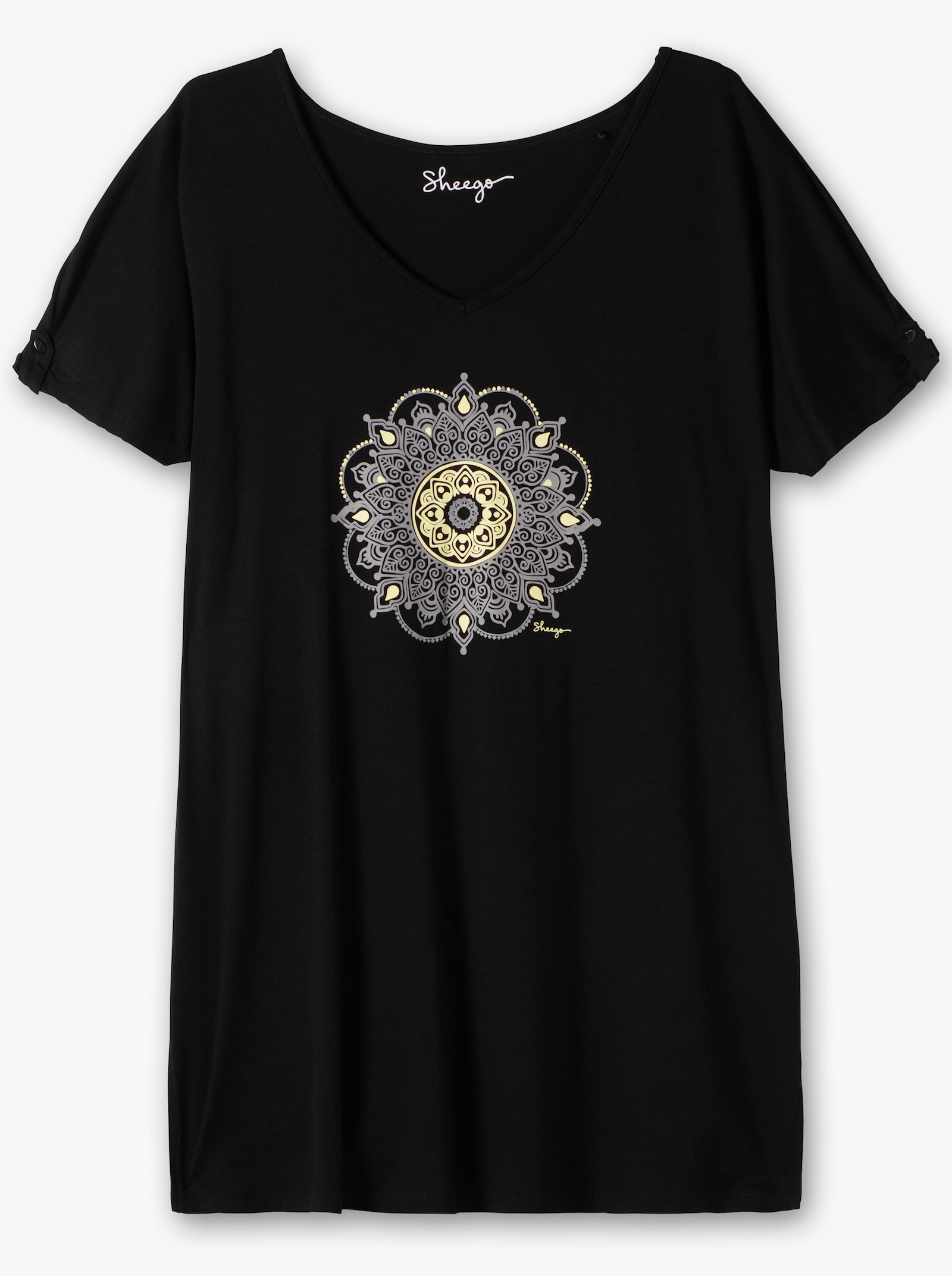 sheego Longshirt mit Ornament-Frontdruck - schwarz