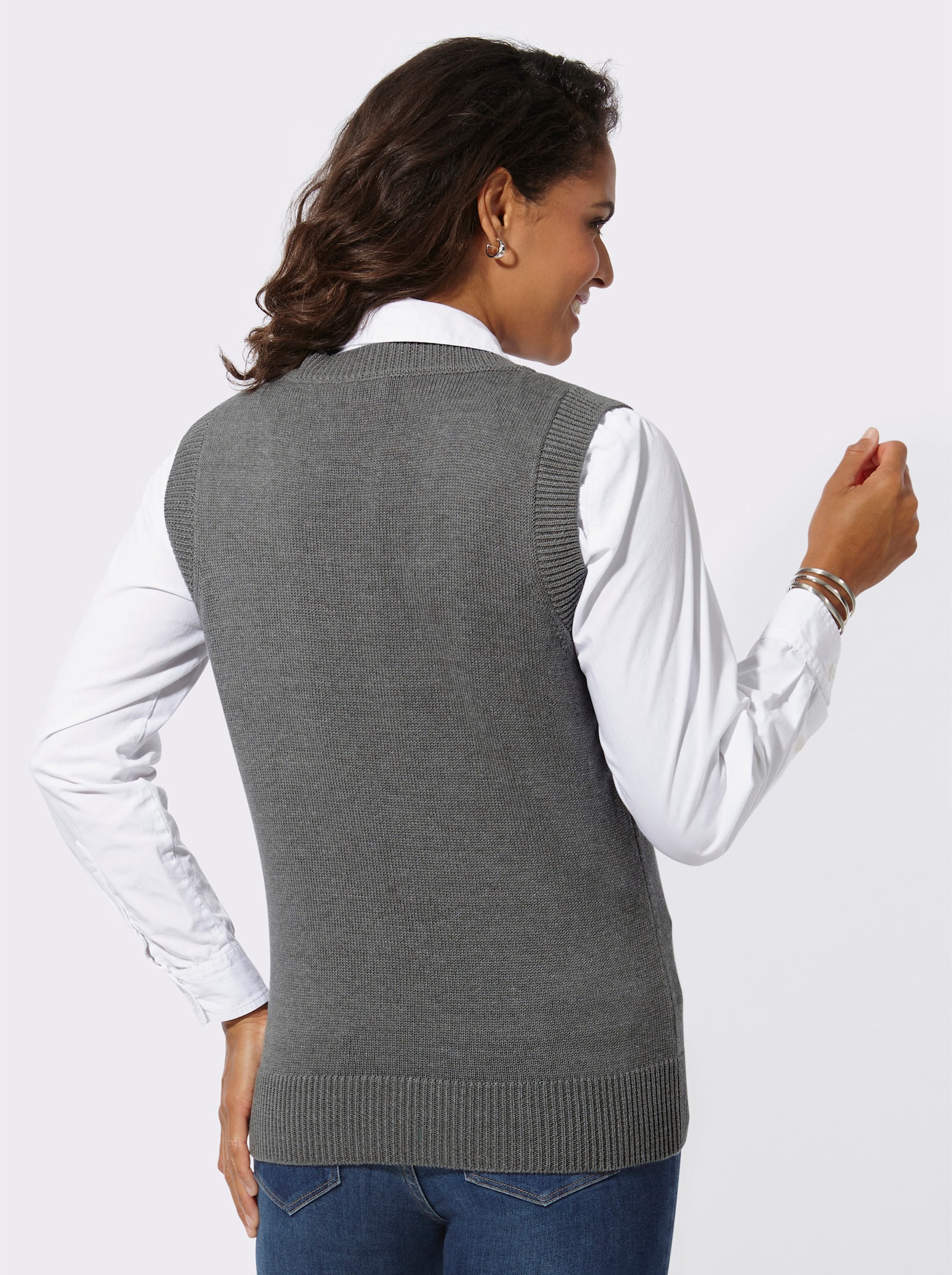 Pullunder mit Ripp-Abschlüssen - grau-meliert