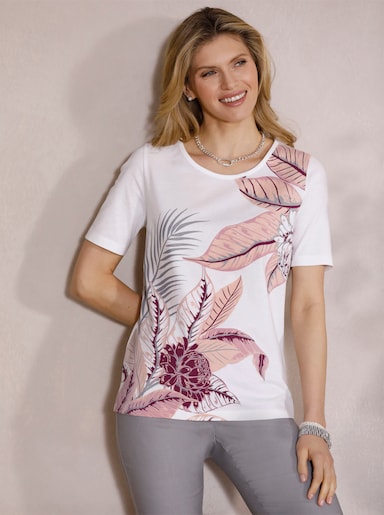 Kurzarmshirt - ecru-hortensie-bedruckt