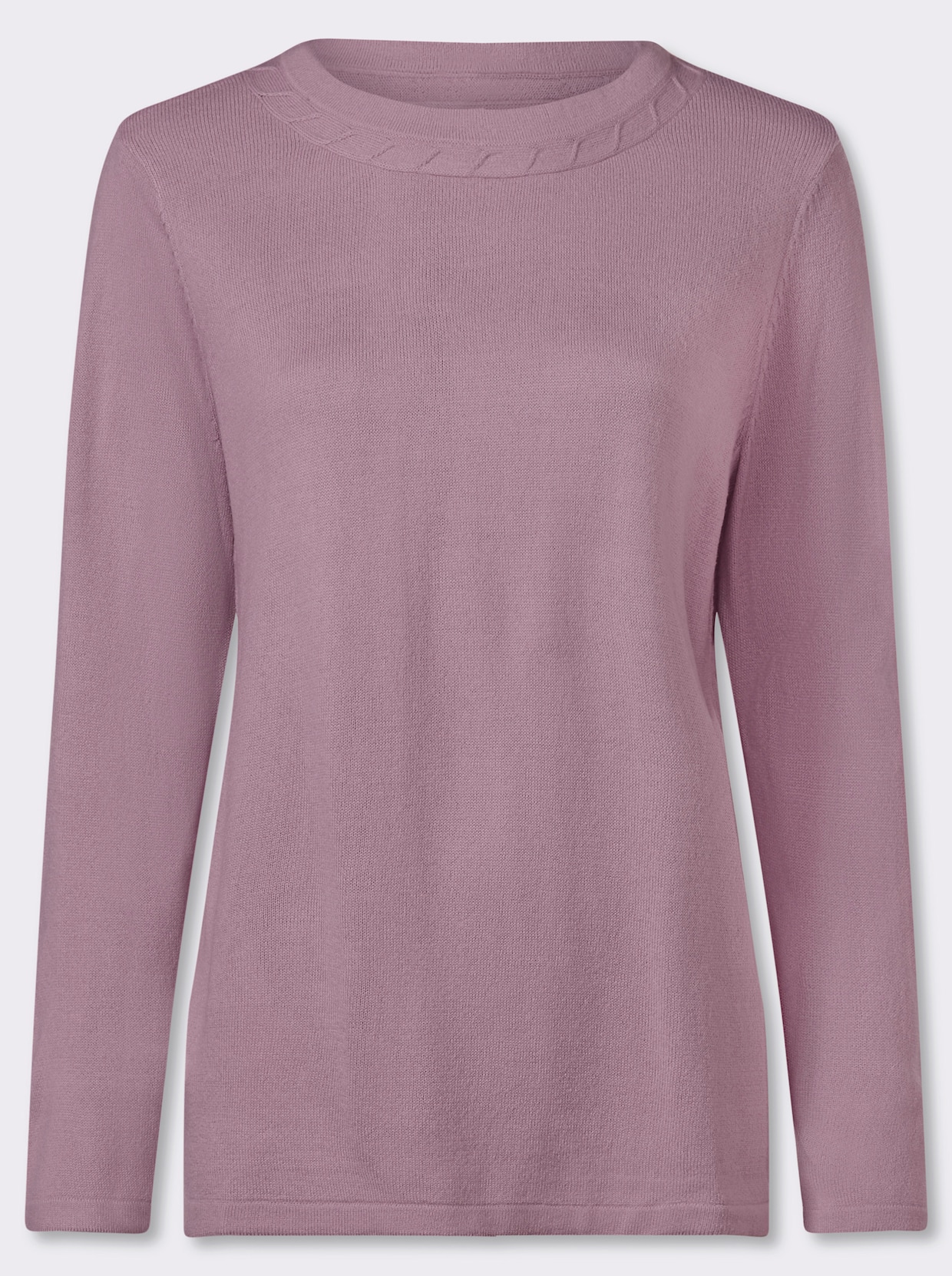 Langarm-Pullover mit Zopfmuster am Ausschnitt - mauve